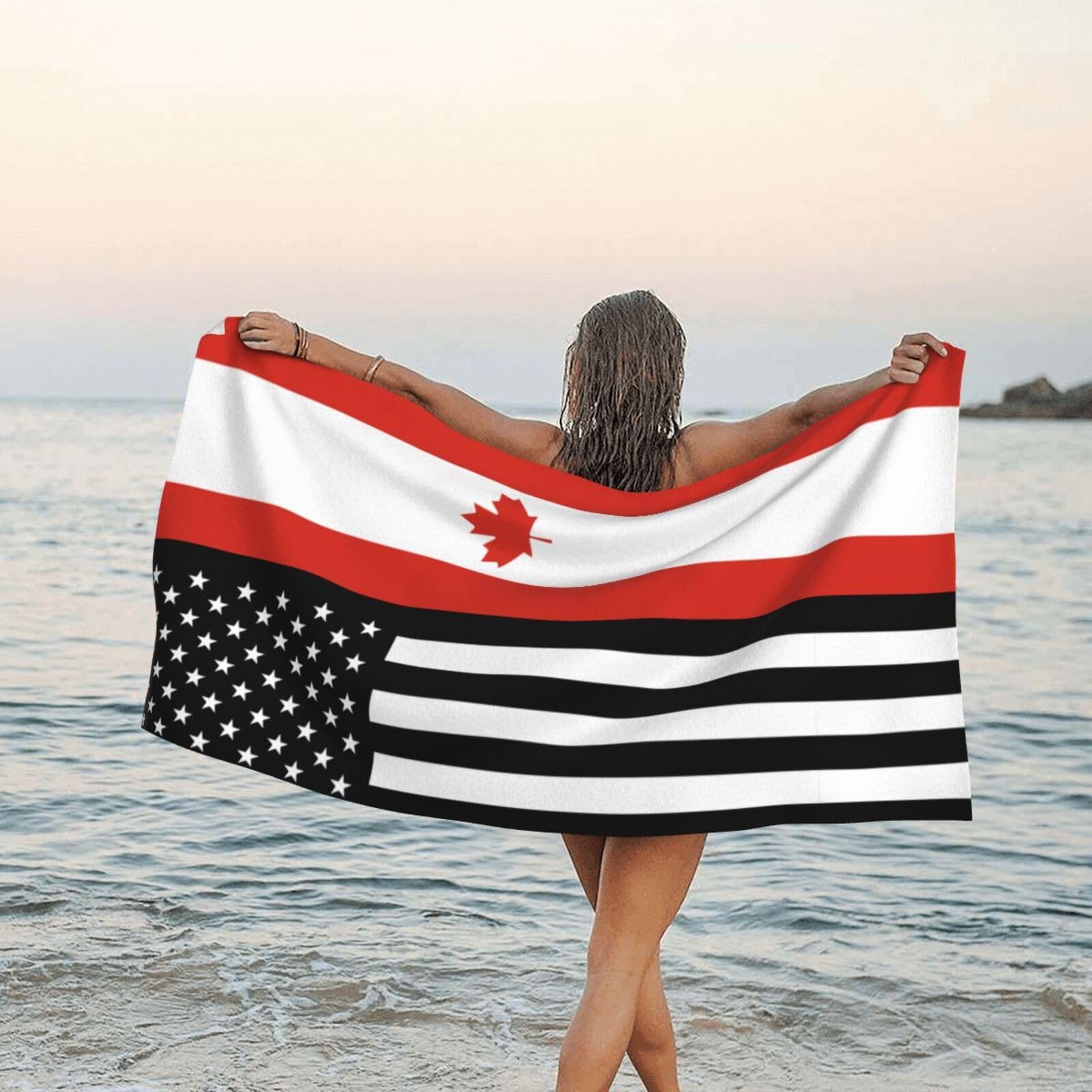 Serviette de plage facile à entretenir drapeau américain canadien pour natation