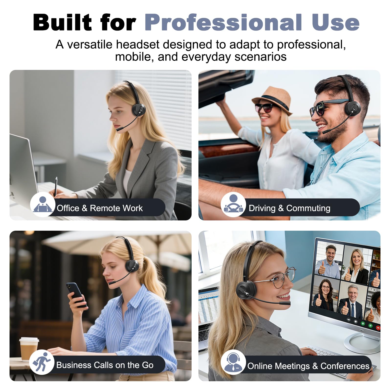 ShinePick Casque Bluetooth sans Fil avec Micro, Mains Libres, Casque Appel