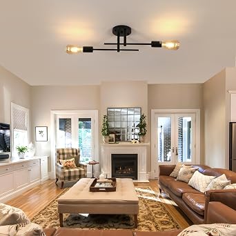 Riserva Modern Ceiling Lamp, E27 Sputnik Ceiling Light Adjustable Semi-Flush Mount, 2-Light Chandelier Black for Living Room, Hallway, Bedroom, Dining Room, Café, Hotel [Energy Class E]