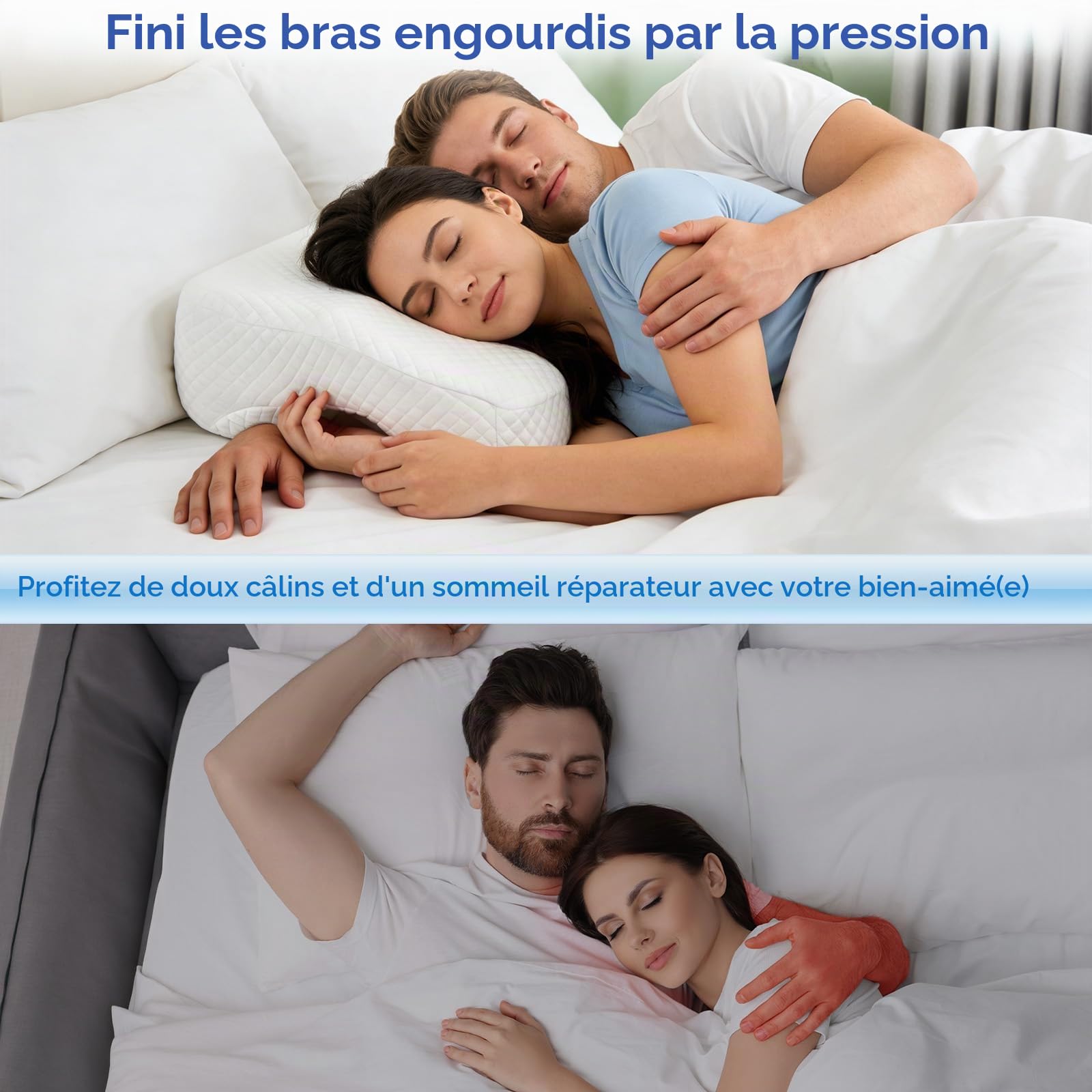 Oreiller Ergonomique Cervical pour Dormeurs sur le Côté, le Dos, Oreiller de Positionnement Latéral avec Trou, Coussin Memoire Forme pour Cou et Épaules, Oreiller Memoire Forme Coussin de Lecture