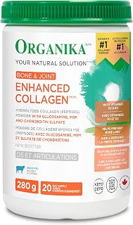 Organika Enhanced Collagen Bone and Joint Powder- with Glucosamine, MSM, Chondroitin Sulfate, Vitamin D3 and K2- Help Restore Bone and Joint Health- 280g ,1
