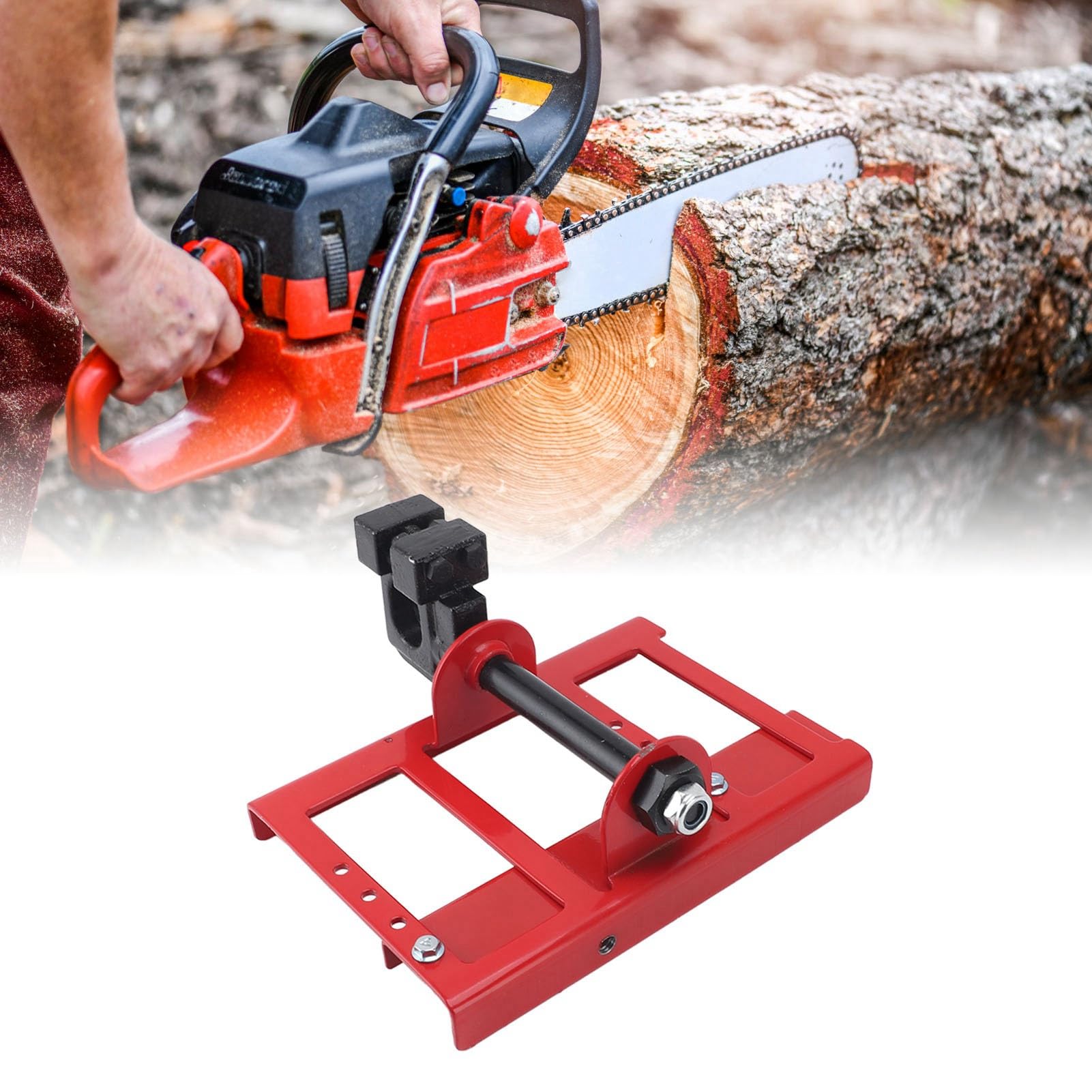 Guía de molino de motosierra Vertical, Mini aserradero portátil, accesorio de motosierra, corte guiado para constructores, carpinteros, Material de hierro, 200x145mm (Roja)