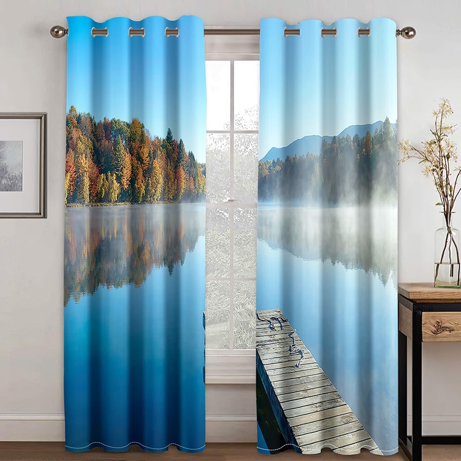 Zasłony wewnętrzne, wielokolorowe zasłony okienne krajobraz naturalna jeziora poliester zestaw 2 szt. 274 x 229 cm
