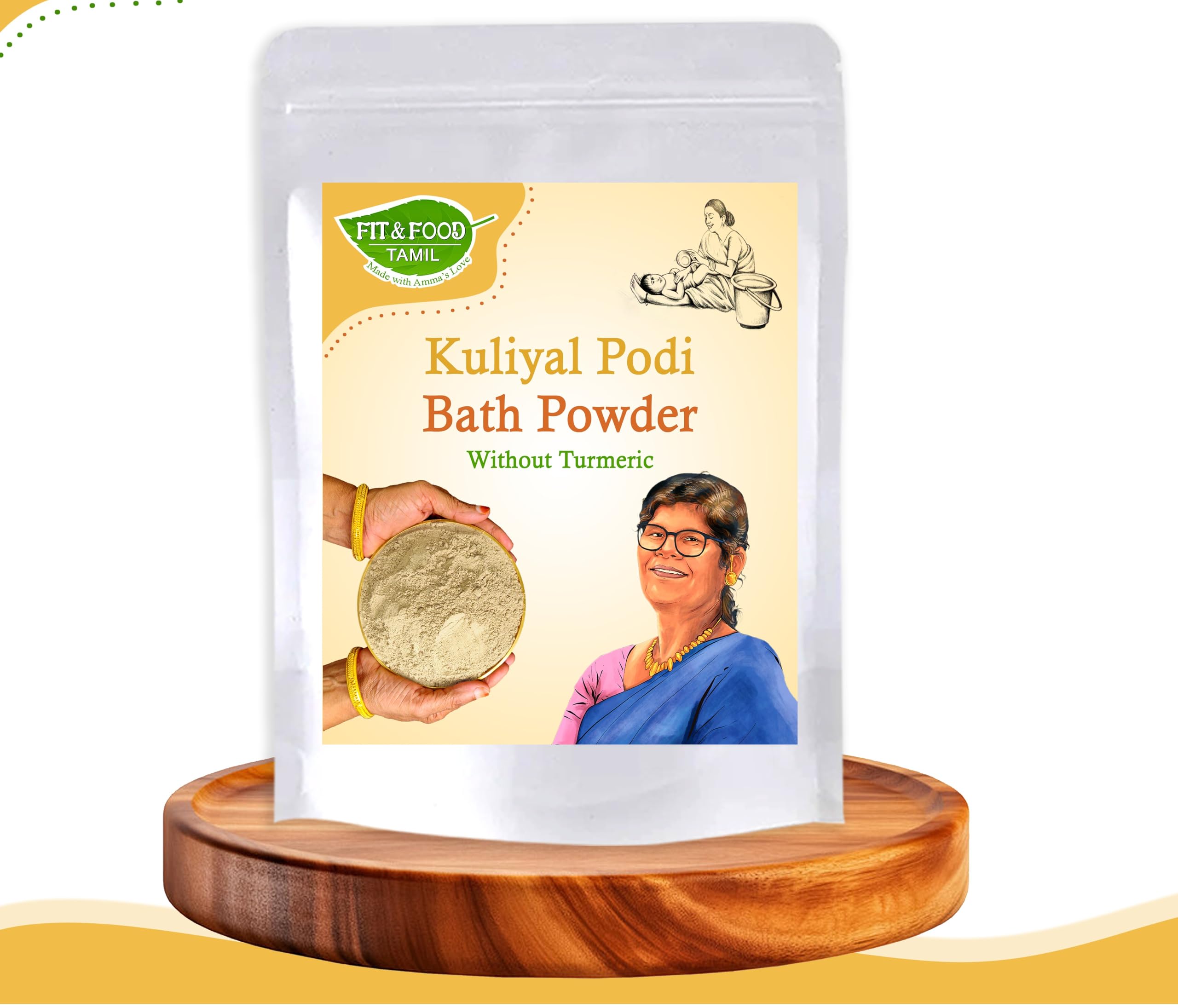 Fit and Food Tamil Herbal Bath Powder for Men Without Turmeric - Kuliyal Podi, Nalangu Maavu - Makes Skin Smoother and Brighter - Ubtan Body Scrub for All Age Groups - 500g