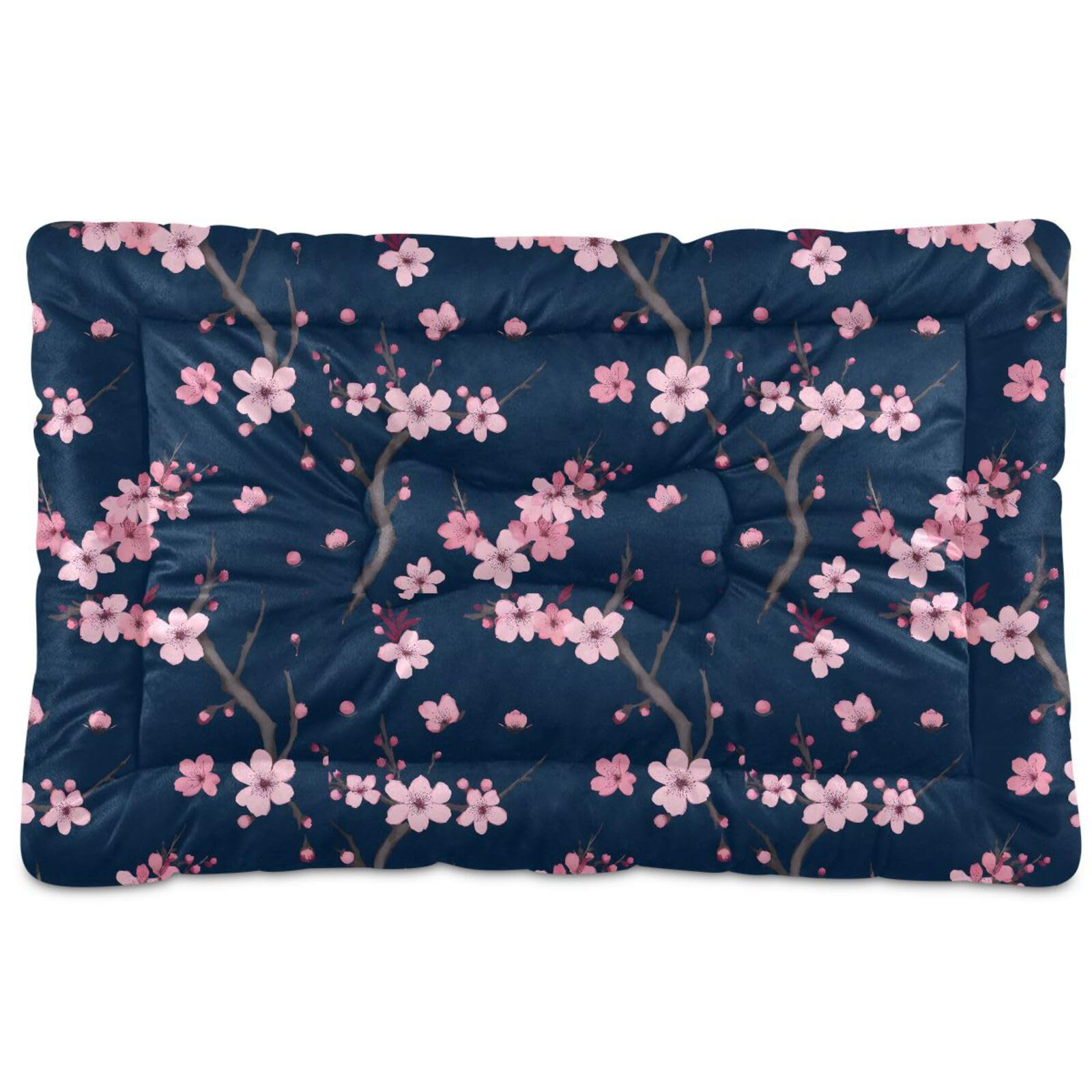 Coikll Pink Cherry Blossom Branches Pet Bed Pad Soft Dog Bed Mat with Anti-Slip Bottom, Machine Washable Crate Pad Mattress for Dog Sleeping- 24 * 18''