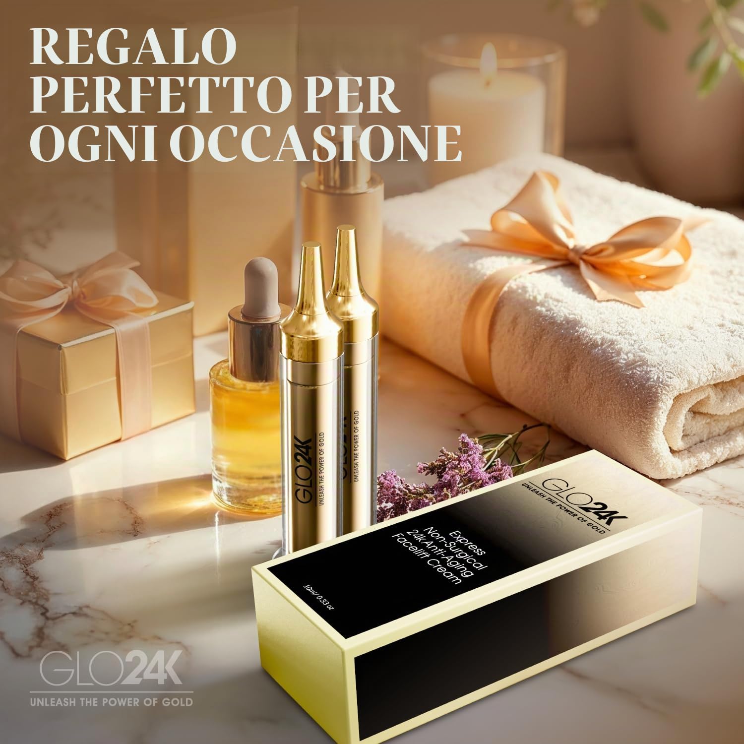 GLO24K Crema lifting istantanea con 24k, non chirurgica, antirughe ad azione rapida