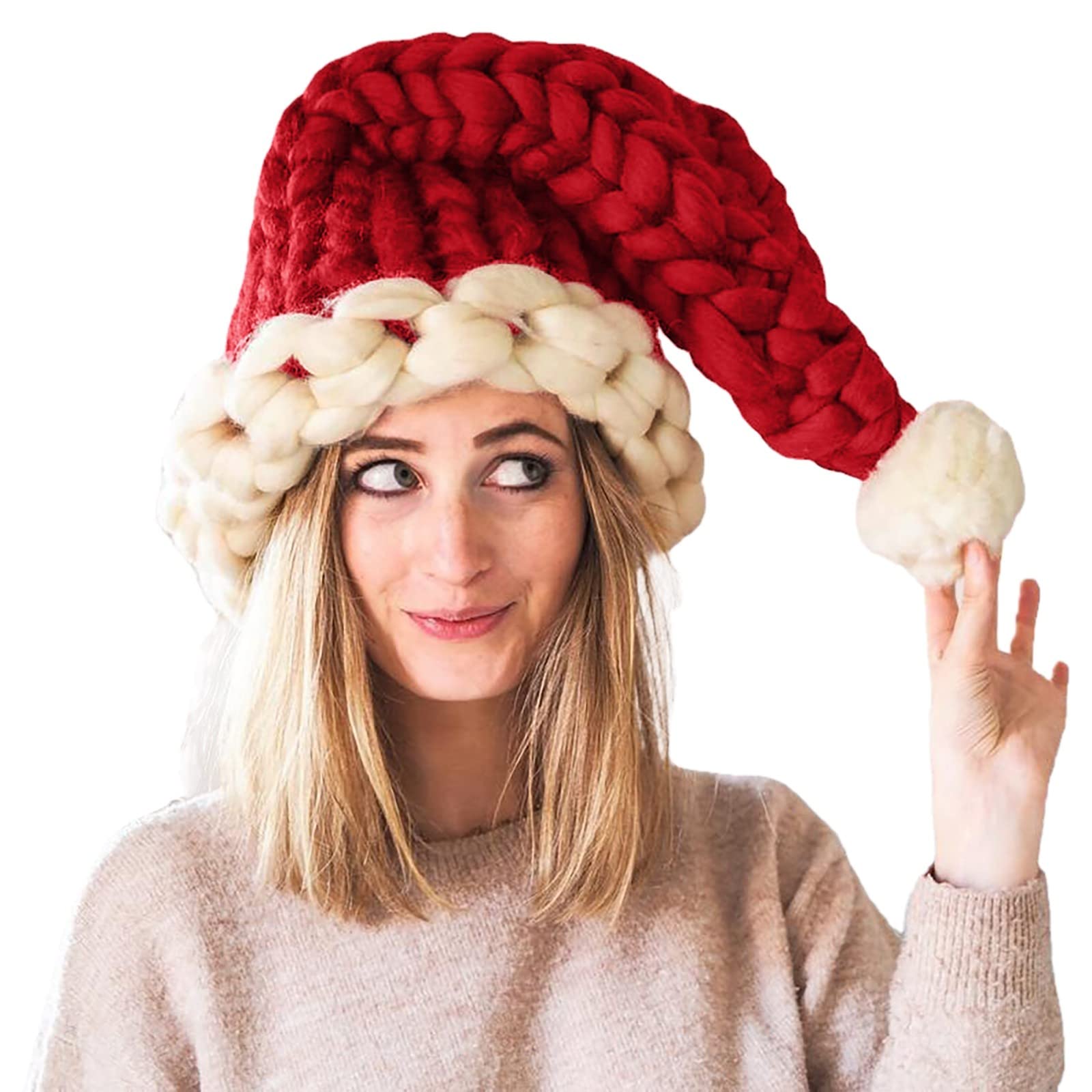 hahuhaIcelandic Woolen Yarn Creative Hand Knitted Christmas Hat Winter Headwear Men