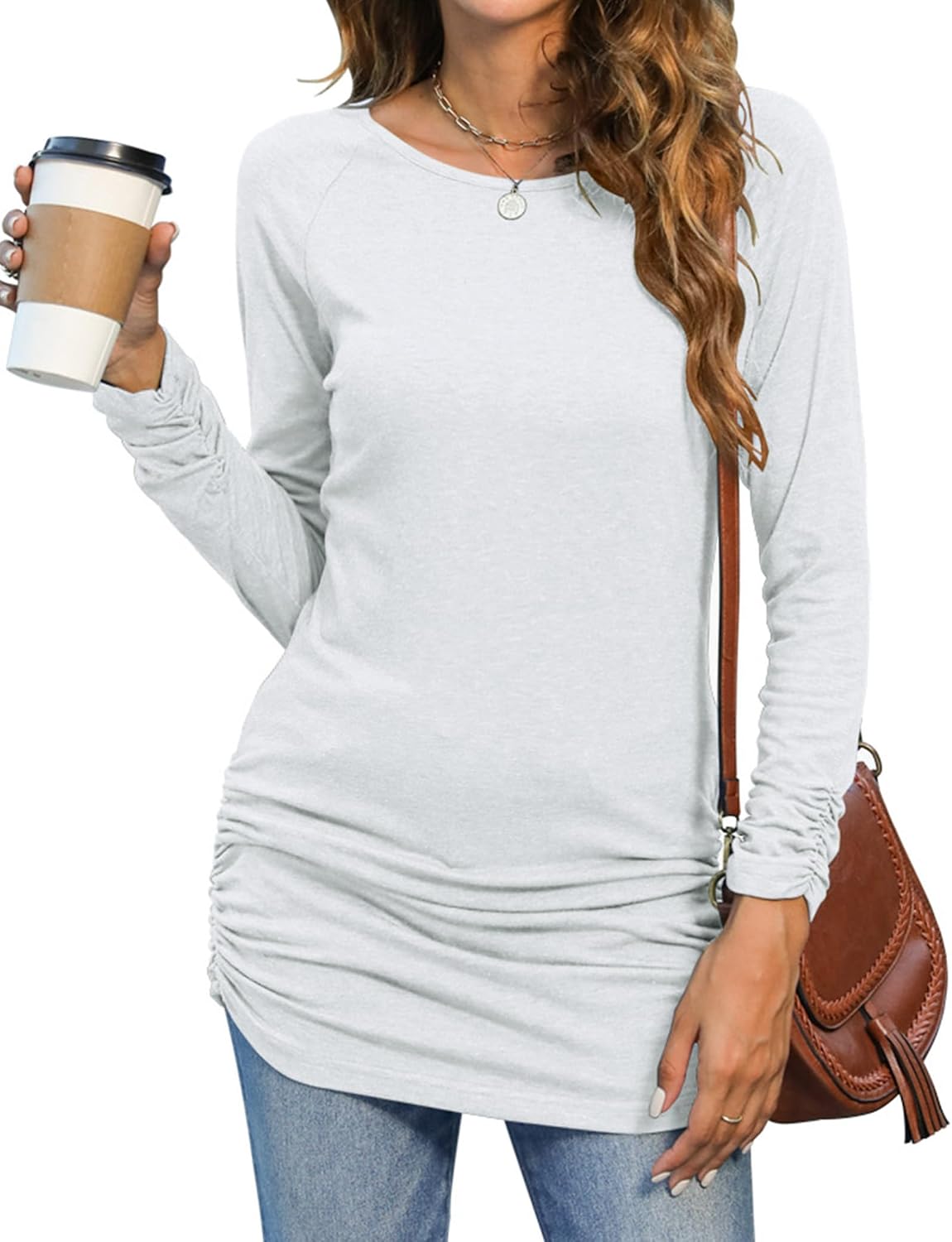 Sherosa Womens Basic Casual Long Sleeve Slim Fit T Shirt Dress Tunic Top