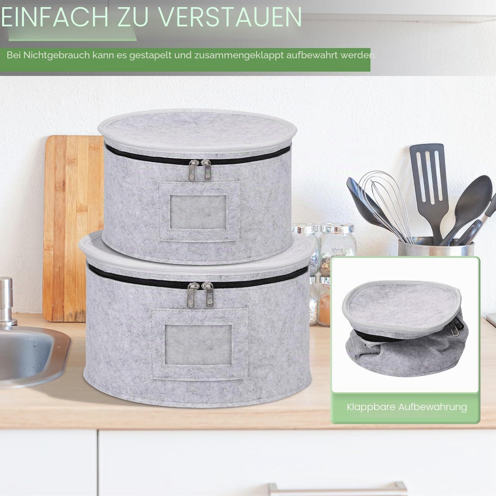 Filzteller-Aufbewahrung, 21,2 cm, 21,6 cm, 25,4 cm, 25,4 cm, 30,5 cm, Campervan-Schüsseln, Taschen, Camping, mit Deckel, Geschirr-Organizer mit 48 Protektoren, Trennwand, staubdicht, für Carvan