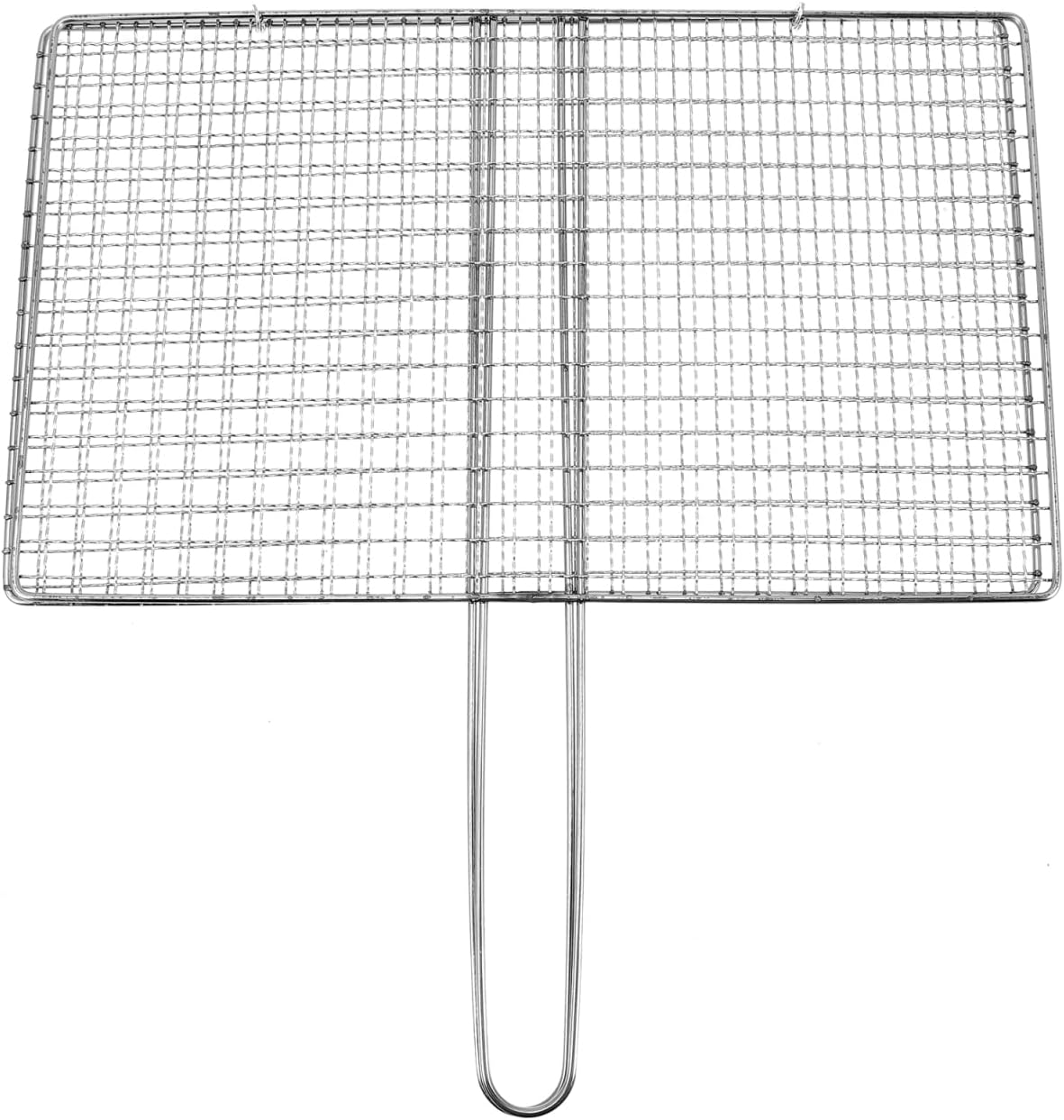 Happyyami Stainless Steel Fish Grill Basket with Handle for Outdoor Camping Bbq Portable Vegetable and Meat Grilling Rack for Patio and Picnic Use Foldable Grill Mesh 17X15 Inches