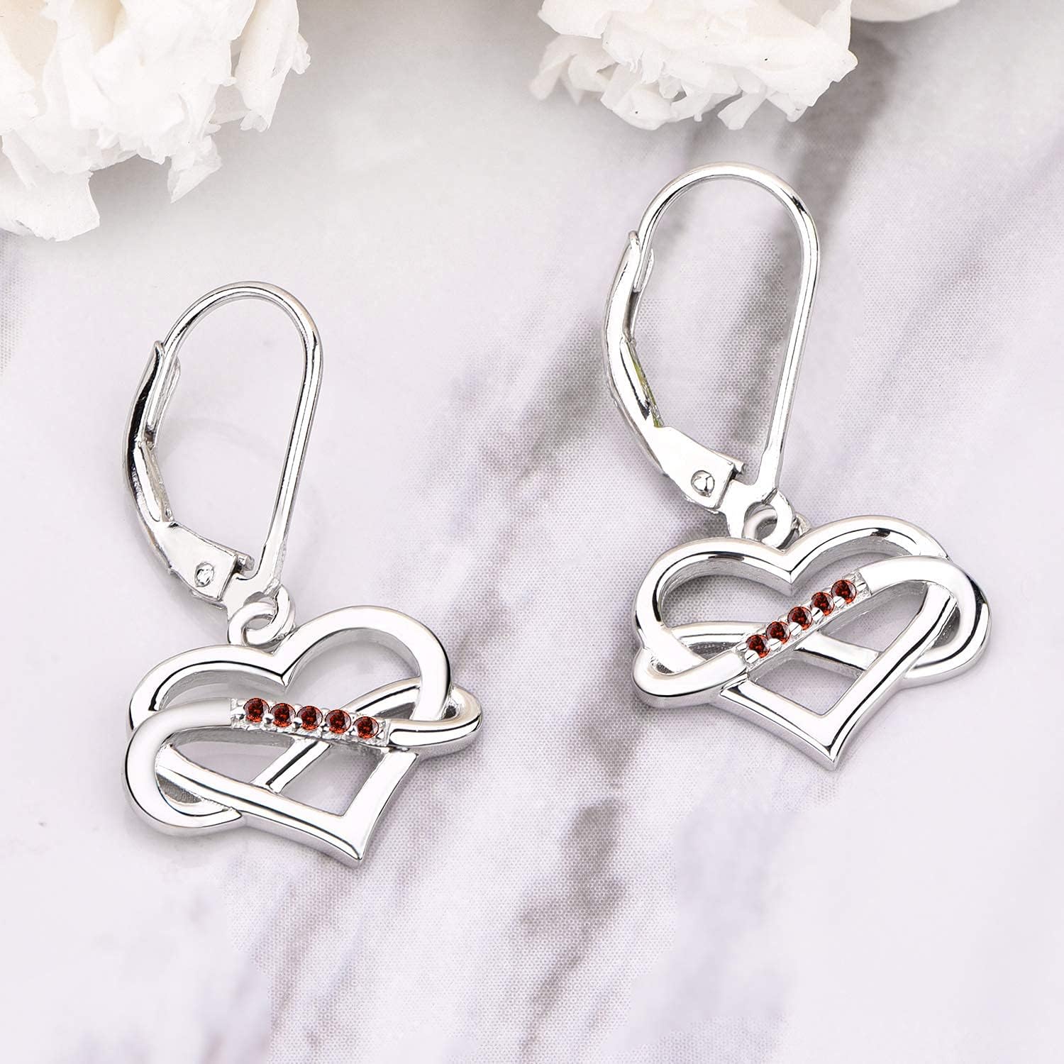 JO WISDOM Women Heart Infinity Earrings,925 Sterling Silver Leverback Dangle & Drop Earrings with 3A Cubic Zirconia with White Gold Plated - Image 4