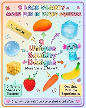 9 Pack Squishy Squeeze Box Toys Set Slow Rising Squishies Classic Slow Mystery Fun Set Pack Blind Malt Creative Slow Return Relief Hand Relax Desk Decor Party Favor Gifts for Adult