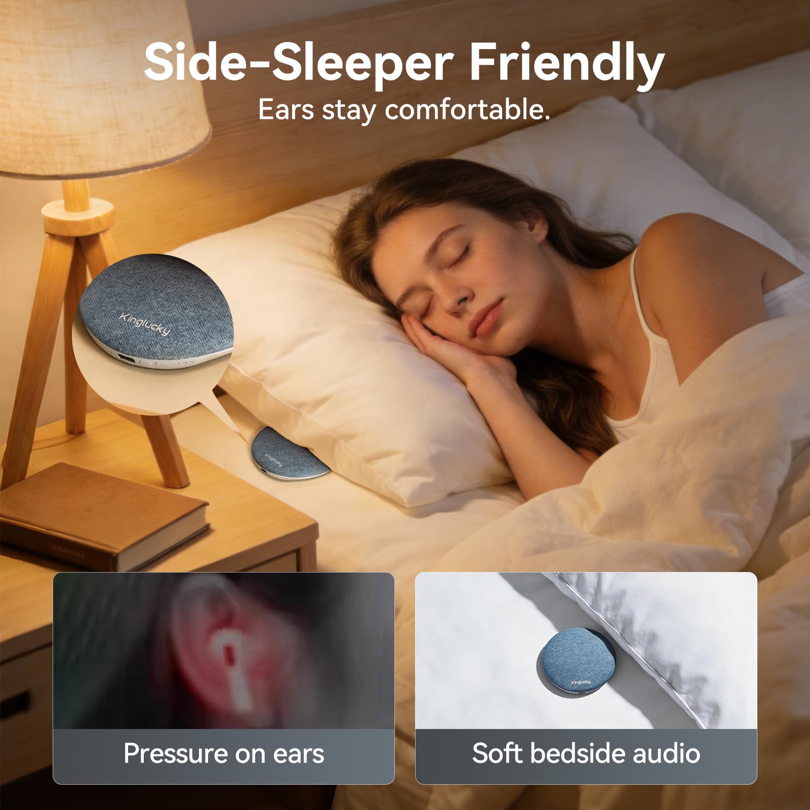 Kinglucky Pillow Speaker for Sleeping, Mini Bluetooth Speaker Under Pillow with Built-in Pink Noise White Noise Sound Machine for Sleeping, Headphone-Free Sleep Speaker for Side Sleeper Blue - 4