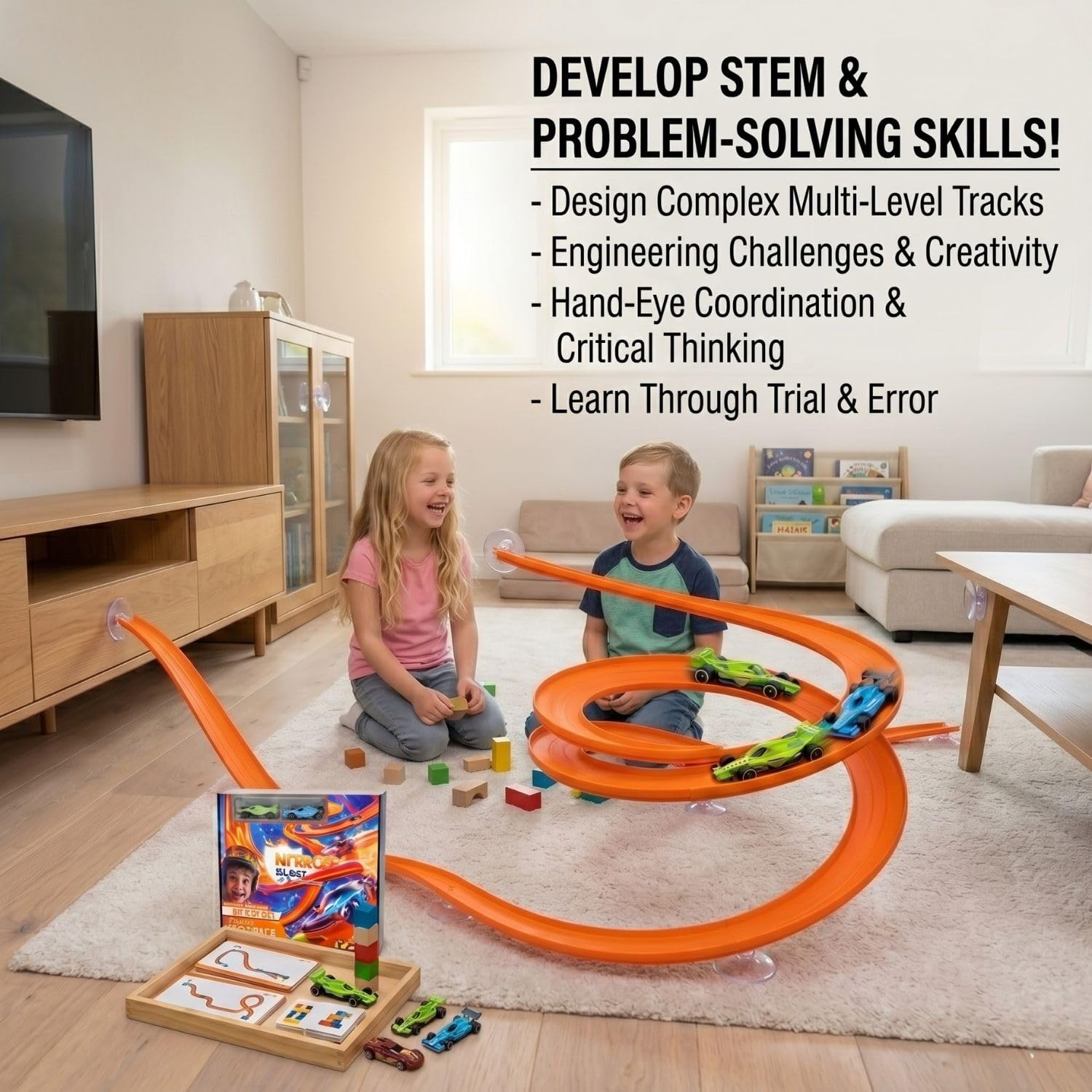 NITROBLAST© | Circuit Voiture Flexible | Cadeau Garcon 3 4 5 6 7 8 Ans | Jeu Fun| Jouet Compact| Idee Anniversaire Enfant Noel Saint Nicolas| Piste de Course F1 avec Ventouses | Compatible Hot Wheels