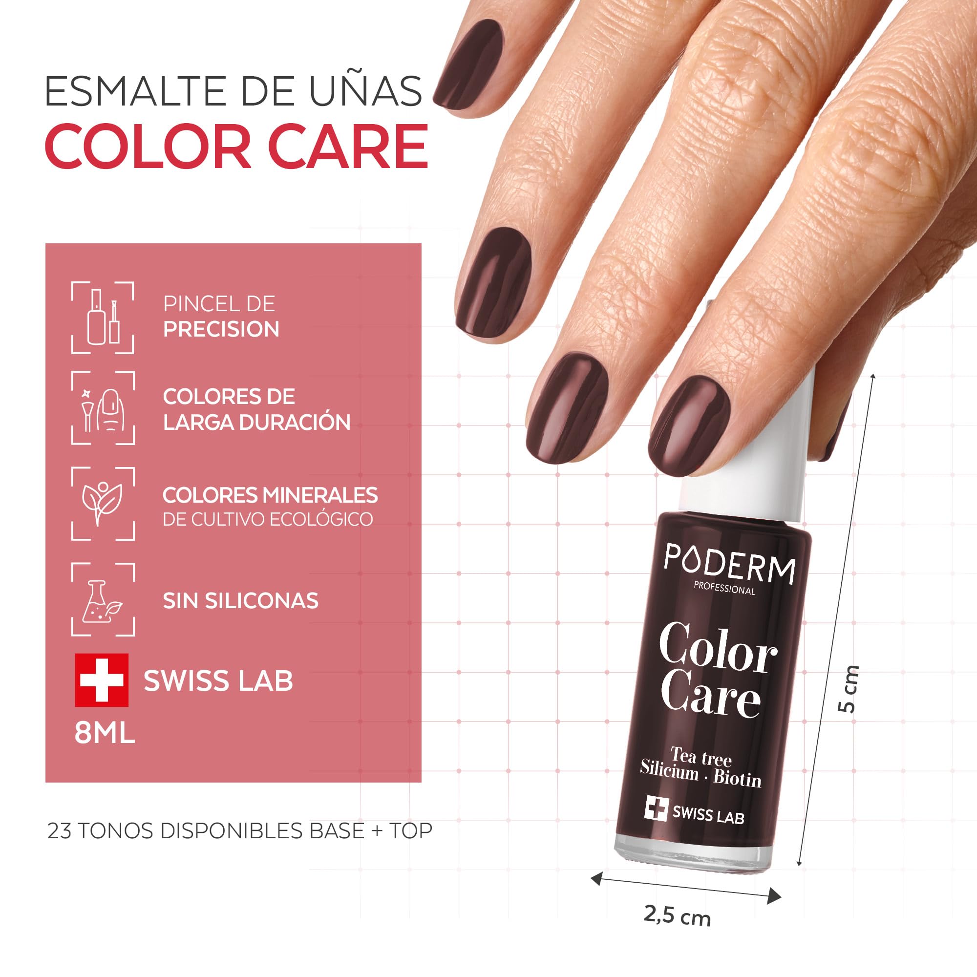 Poderm Esmalte Antimicótico para Uñas - Rojo Negro – 8 ml | Antifúngico con Tea Tree, Silicio y Biotina | Fortalece, Repara y Cubre las Uñas Amarillas y Dañadas | Creado por una Podóloga en Suiza - 5