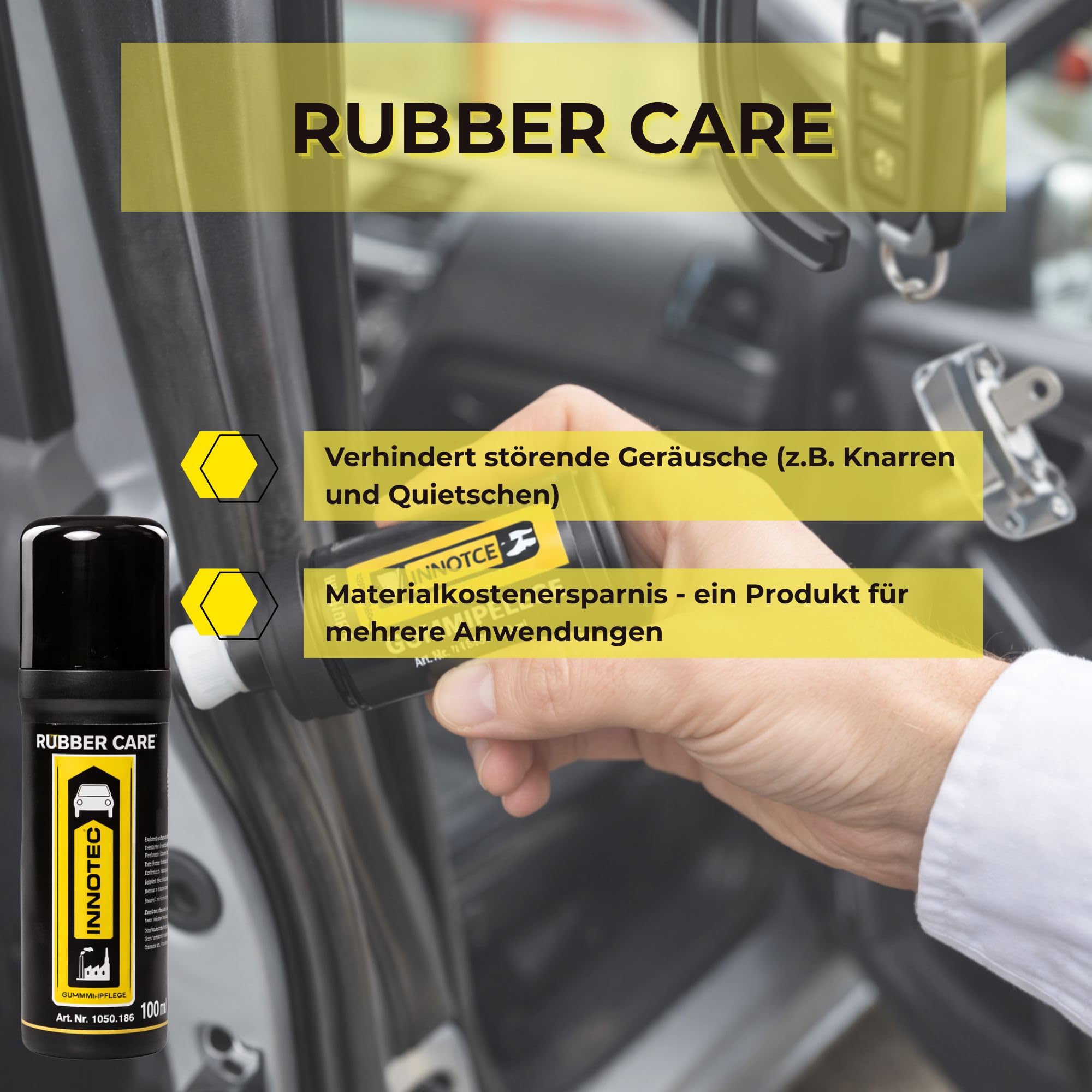 4 Stück INNOTEC Rubber Care 100 ml – Gummipflege-Roller zur Pflege von Fahrzeugdichtungen, Türgummis, Fensterrahmen & anderen Gummioberflächen – verhindert Austrocknung, Rissbildung & Festfrierung