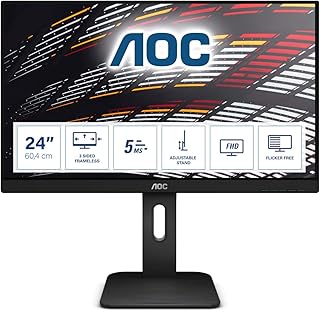 AOC 24P1 - 24 Inch FHD Monitor, 60Hz, 5ms, IPS, Speakers, Height Adjust, USB Hub, Flicker Free (1920x1080 @ 60Hz, 5ms, IPS, 250cd/m², HDMI/VGA/DVI/DP/USB 3.2)