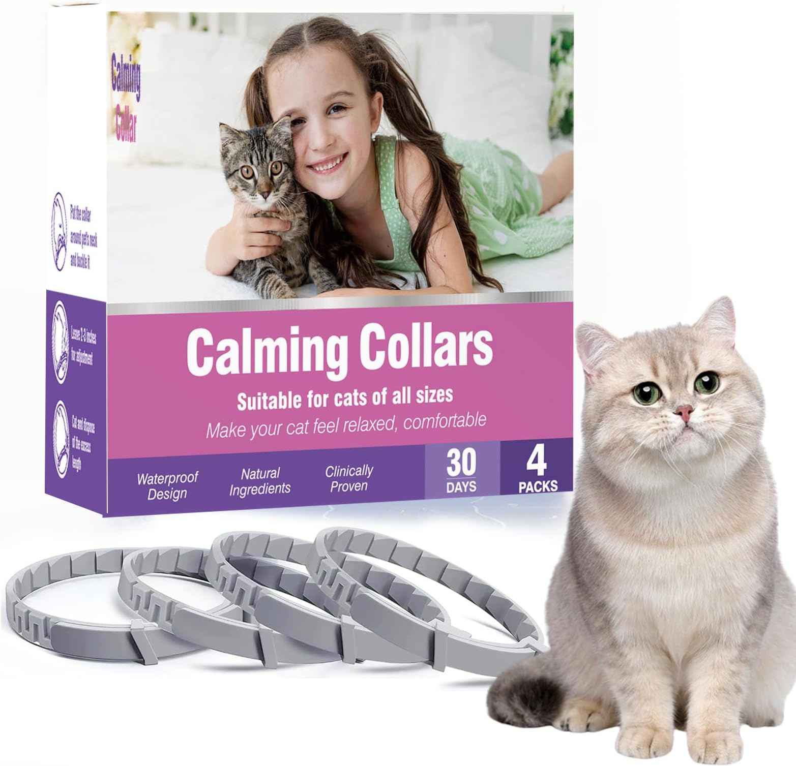 Pet Supplies Calming Collar for Cats 4 Pack Calming Cat Collars Anxiety Relief Stress
