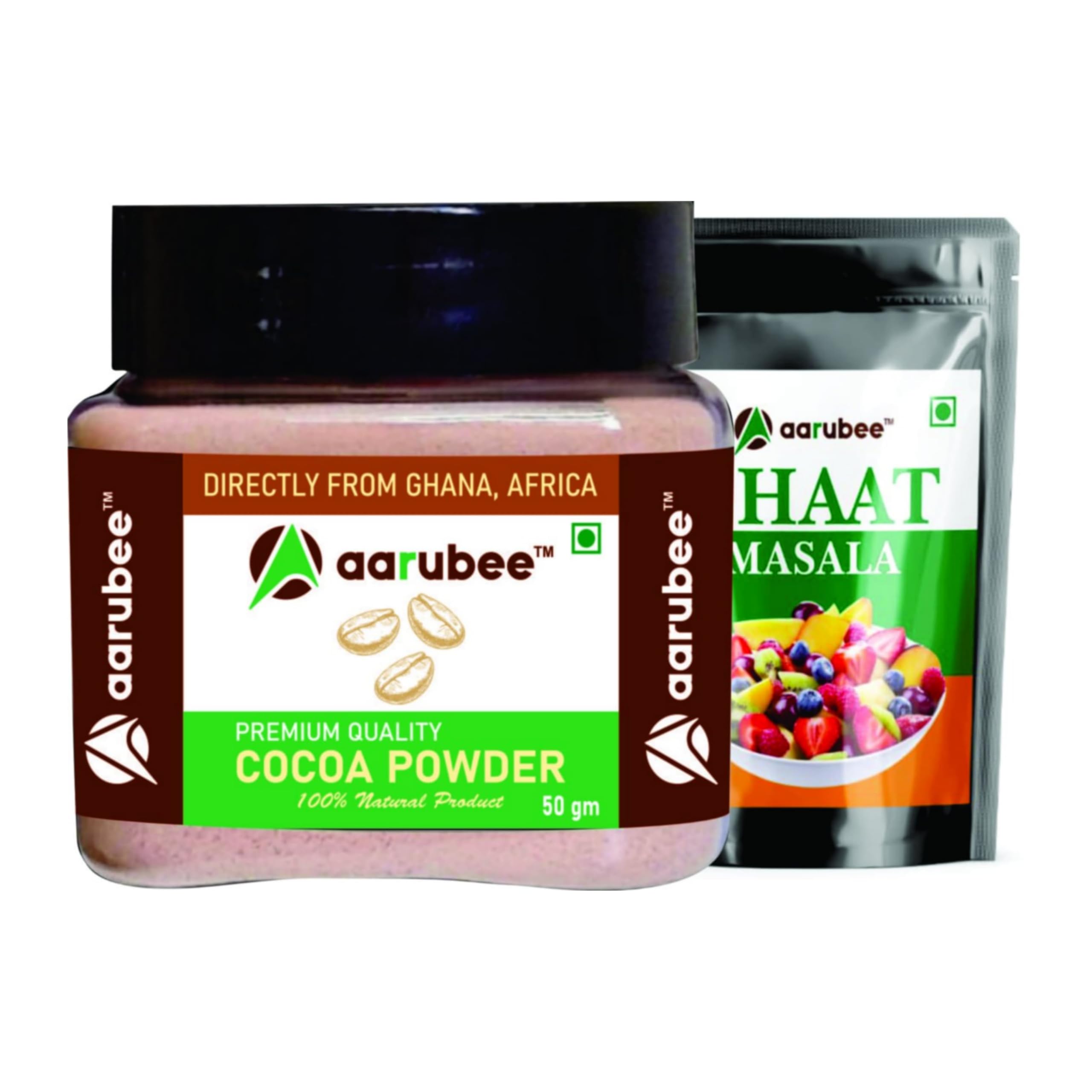 AARUBEE Sweetened Cocoa Powder Ideal for Baking, Beverages & Street Food Flavoring (50 Gram) (Free Chat Masala)
