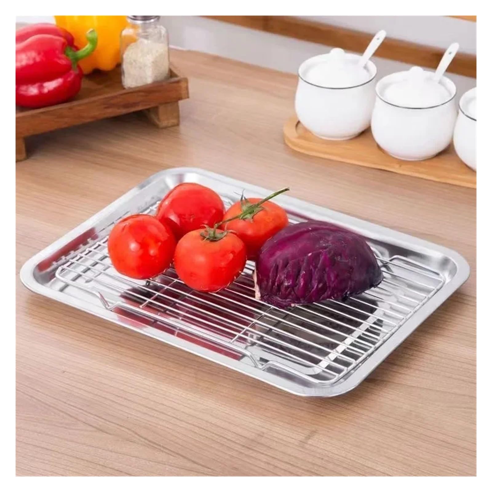 Backblech mit abnehmbarem Kühlgitter-Set, Edelstahl-Pfannenblech, for den Ofen und Grill geeignet, spülmaschinenfest Für Backofen
