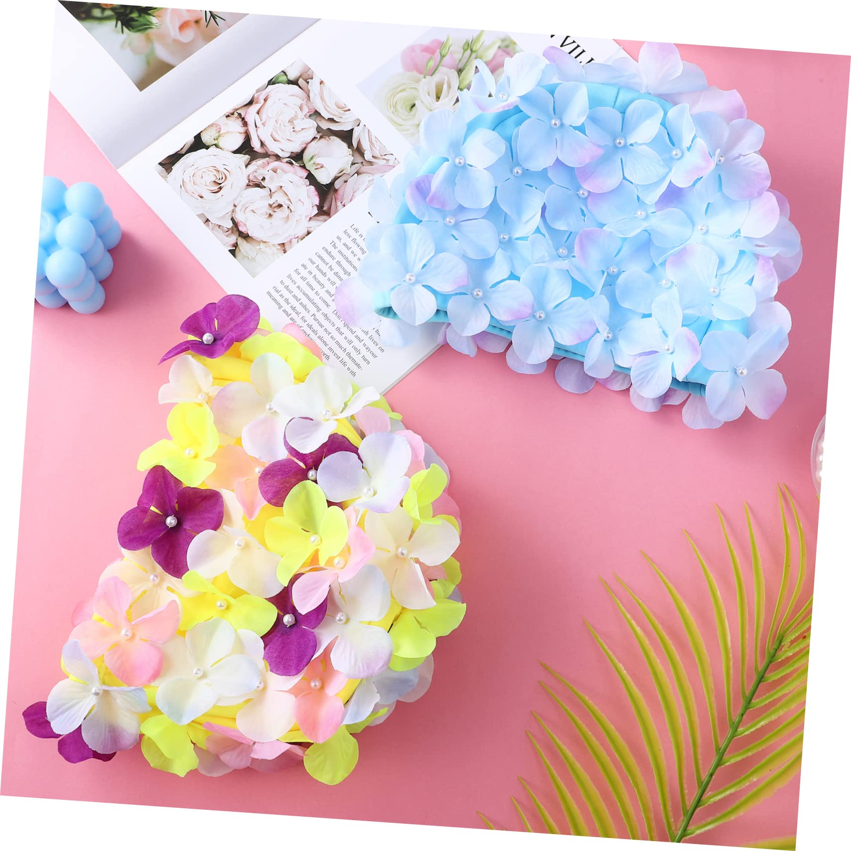 KOMBIUDA Cuffie da Piscina con Fiori 3d Stile Raffinato in Nailon, Design Antiscivolo che Riduce L'attrito dei Capelli, Confezione da 2 Unitá per Festa Estiva e Spa