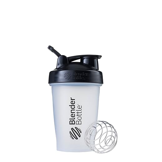 BlenderBottle Classic Shaker Bottle Perfect for Protein Shakes and Pre Workout, 20-Ounce, Clear/Black/Black