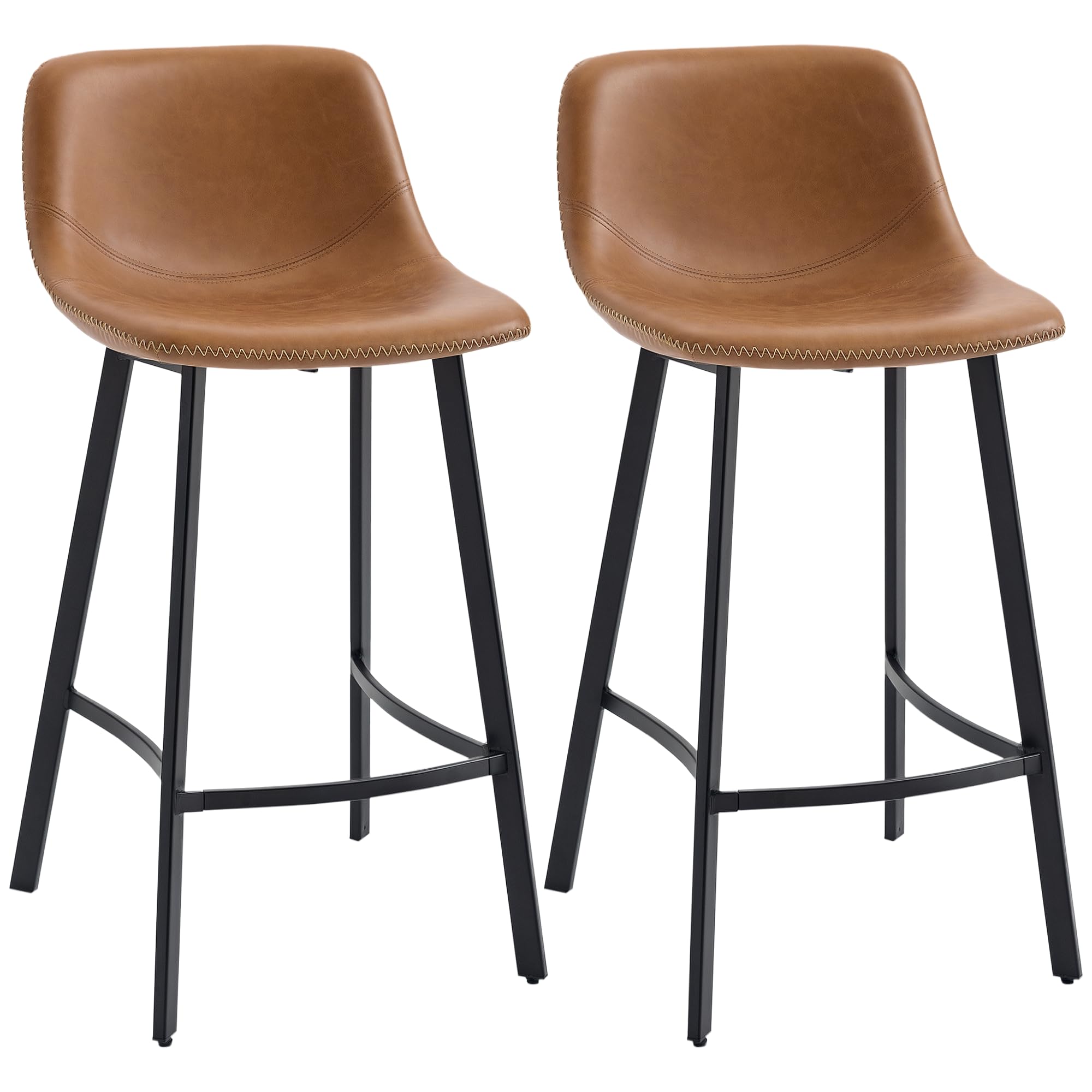 HOMCOM Bar Stools Set of 2, PU Leather Upholstered Barstools with Backrest, Footrest and Steel Legs, Dining Stools for Kitchen, Counter, Breakfast Bar, Brown — image 1