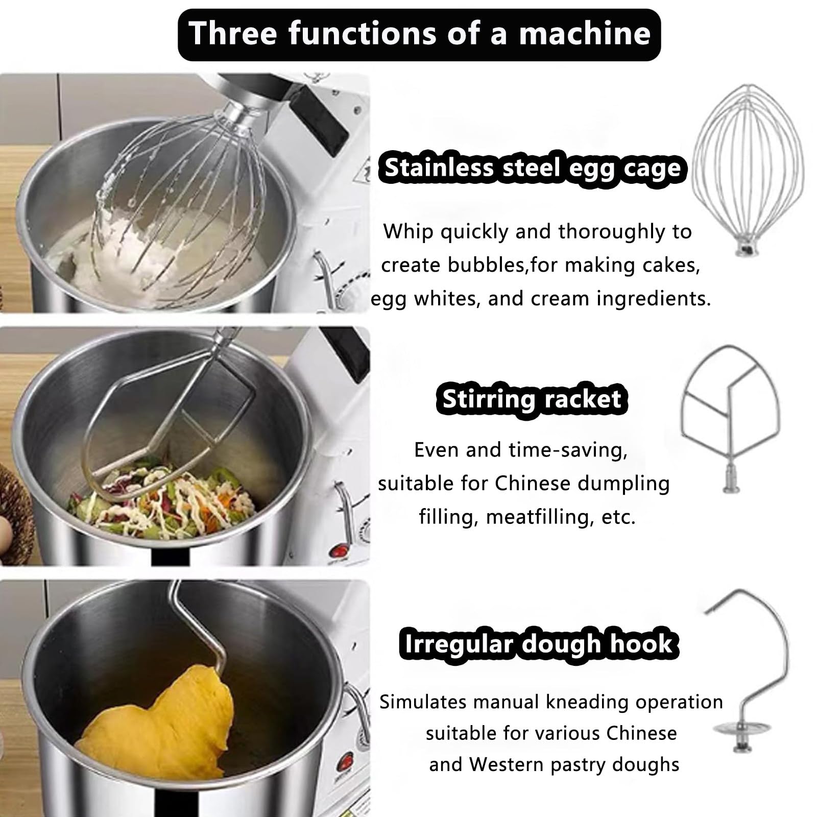 Impastatrice planetaria, impastatrice elettrica da Cucina per la Preparazione di Pane e Dolci con Ciotola in Acciaio Inossidabile, Gancio per impastare, Frusta 10L
