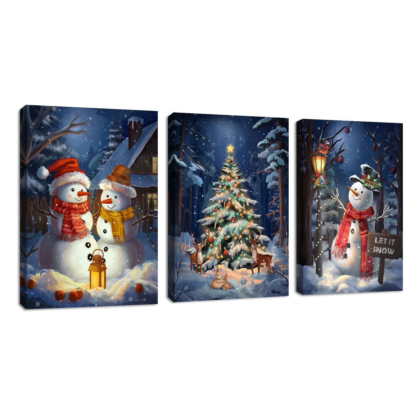 FajerminArt 3 Panels Modern Canvas Wall Art Navy Blue Gold Flowers Coconut Leaves Pictures Painting on Canvas Prints for Living Room Bedroom Office Wall Decoration Stretched On Frame 30x40cmx3 Pcs — view 44