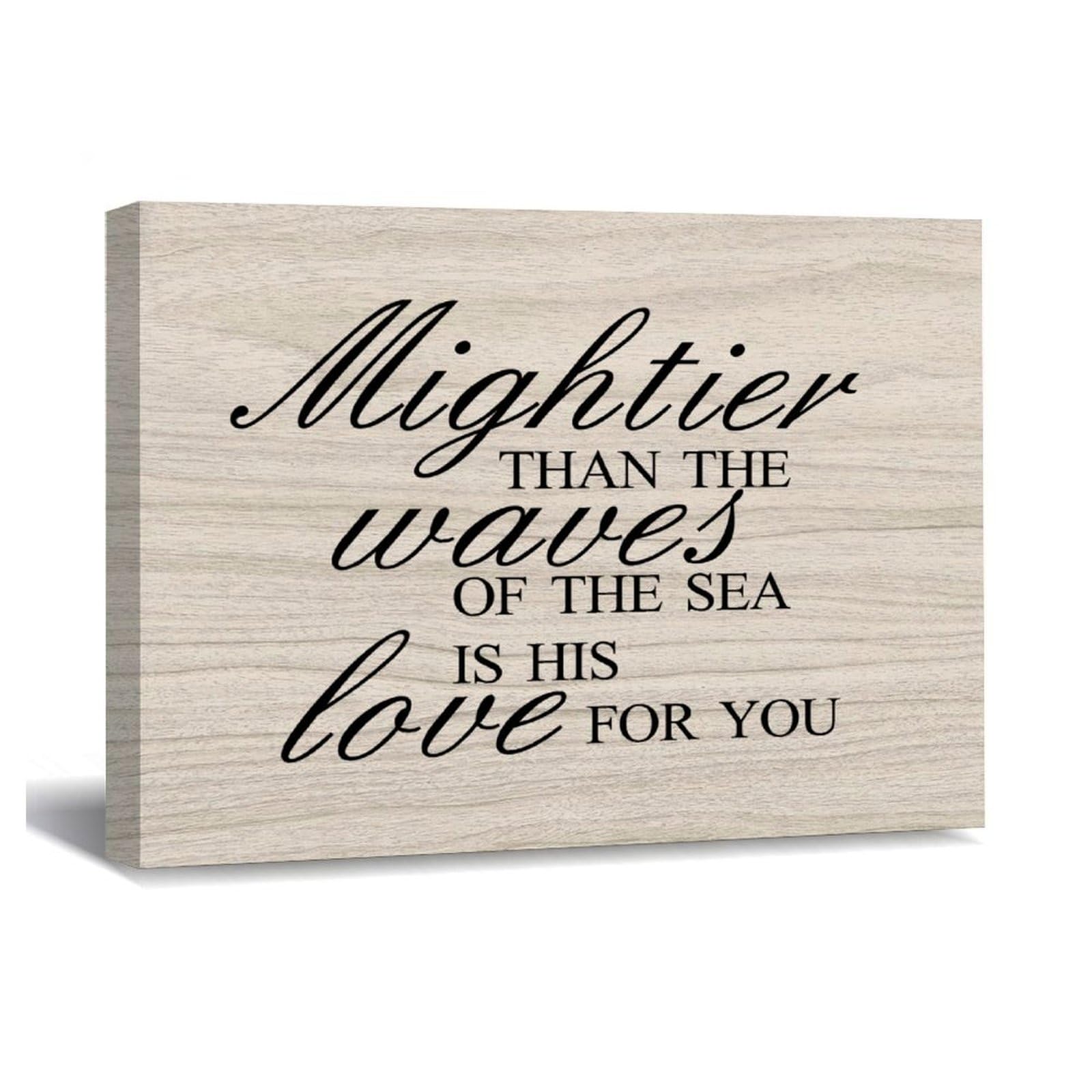 Luijorgy Style-2-2 Sayings Quotes Canvas Wall Art Mightier Than The Waves Of The Sea Is His Love For You Farmhouse Wall Decorations For Pub Bedroom Dining Room Kitchen Bathroom Canvas Paintings - 20X16in