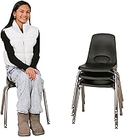 Vista 10 de FDP 10380-BK - Silla escolar apilable de 14 pulgadas, asiento apilable para estudiantes con patas de acero cromado y deslizadores de bolas