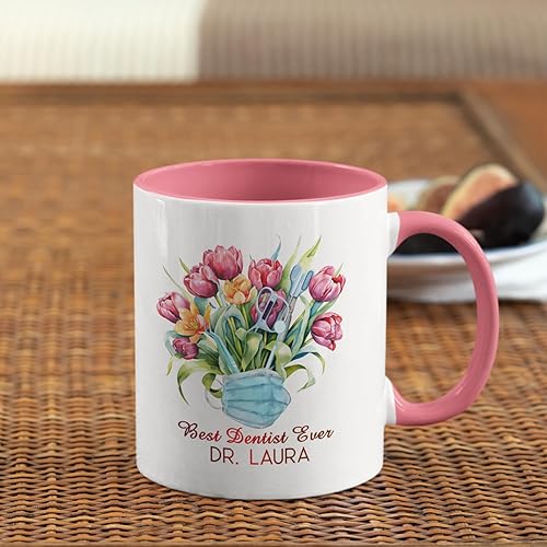 Miniatura 9 de Taza de café personalizada con el texto "Best Counselor Ever", taza de té personalizada con nombre, flores de amapola con línea fija vintage, taza