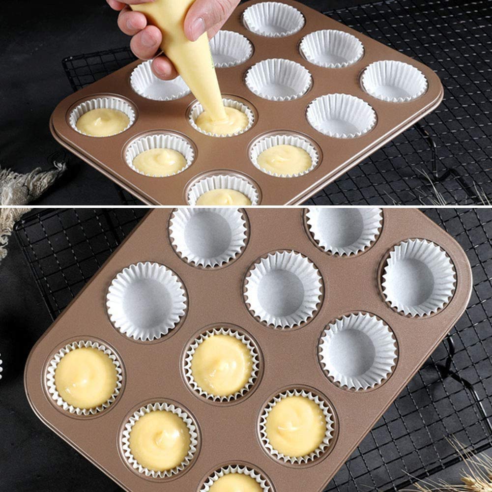 Bandeja para Muffins De 12 Tazas, Molde para Muffins Sin Garrapatas, Molde para Magdalenas, Utensilios para Hornear De Acero Al Carbono Resistentes Y Duraderos, Molde para Magdalenas-Mini