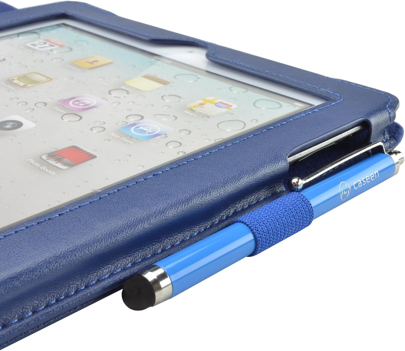 SKINNY Genuine Leather Stand Hand Strap Case (DESIGNO Series Navy Blue) for Apple iPad 2, Apple iPad 3 (3rd Generation), and iPad 4 (4th Generation)