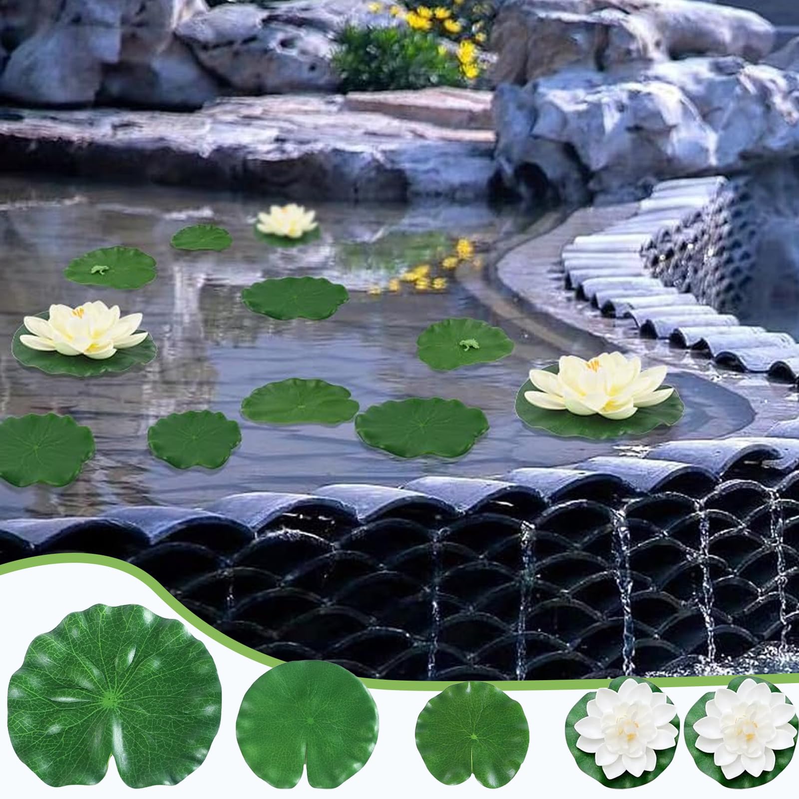 9 Piezas Flores Flotantes, Flores Artificiales Flotantes, Flor de Loto Artificial, Nenúfares Artificiales de Plástico Eva, para Patio Jardín Estanque Escenario