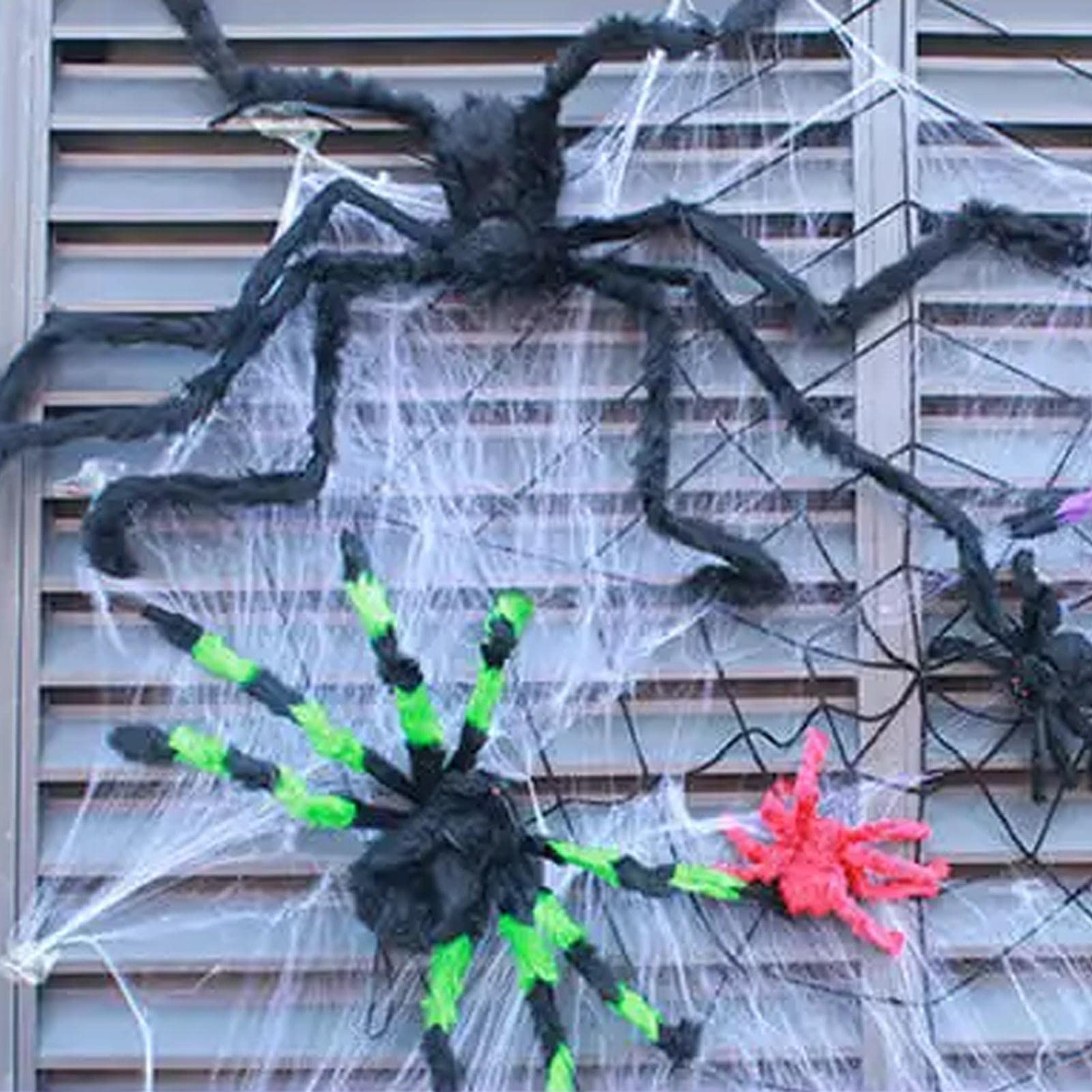 Set di Decorazioni di Halloween con ragnatele spettrali | Ragnatele Elastiche da 100 g con 100 Ragni Finti per Uso Interno ed Esterno