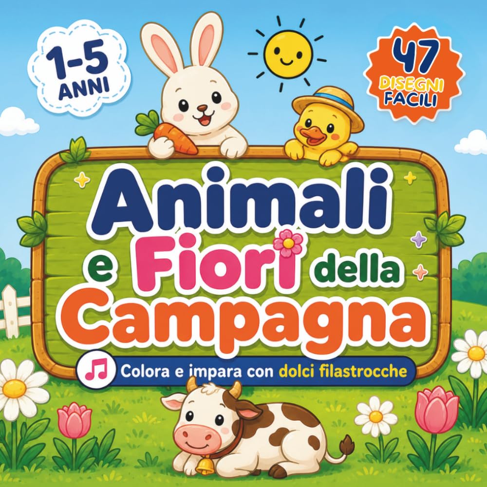 Animali e fiori della campagna - Libro da Colorare per Bimbi 1–5 Anni: Con dolci filastrocche, animali teneri e fiori colorati da scoprire! divertendoti. (Filastrocche da Colorare)