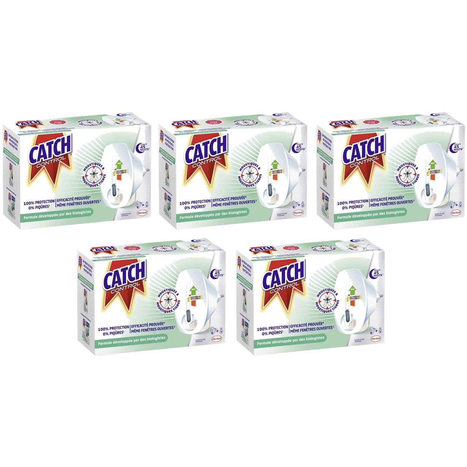 CATCH CONTROL Lot de 5 Diffuseurs Electriques Réglables Répulsif 45 nuits
