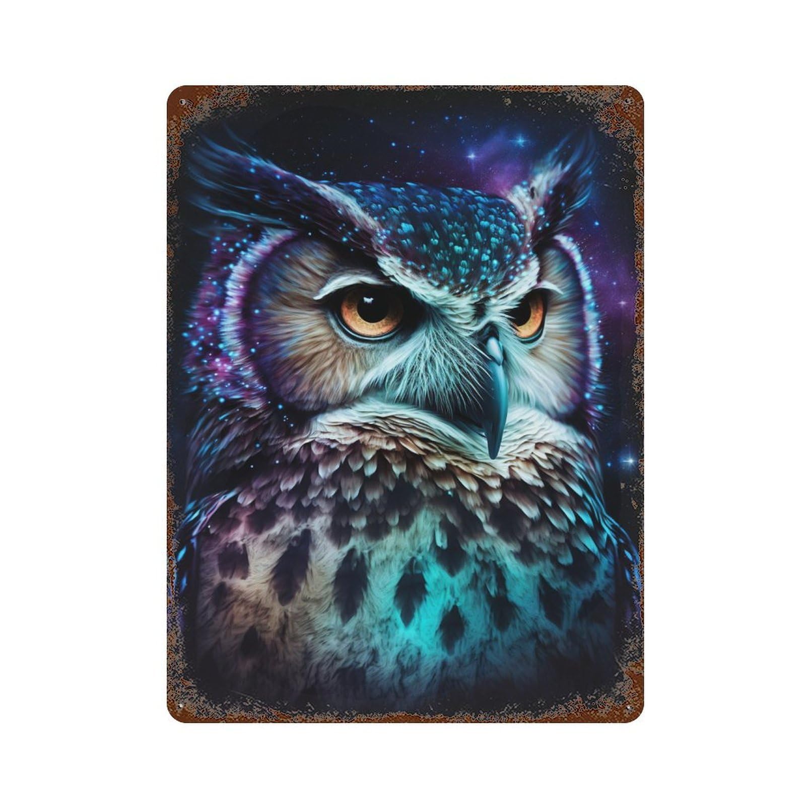 Galactic Owl Art Print-6 Rusty Metal Tin Sign 15.7"x11.8", for Shed, Workshop And Garage Wall Decor, Novelty Wall Decor