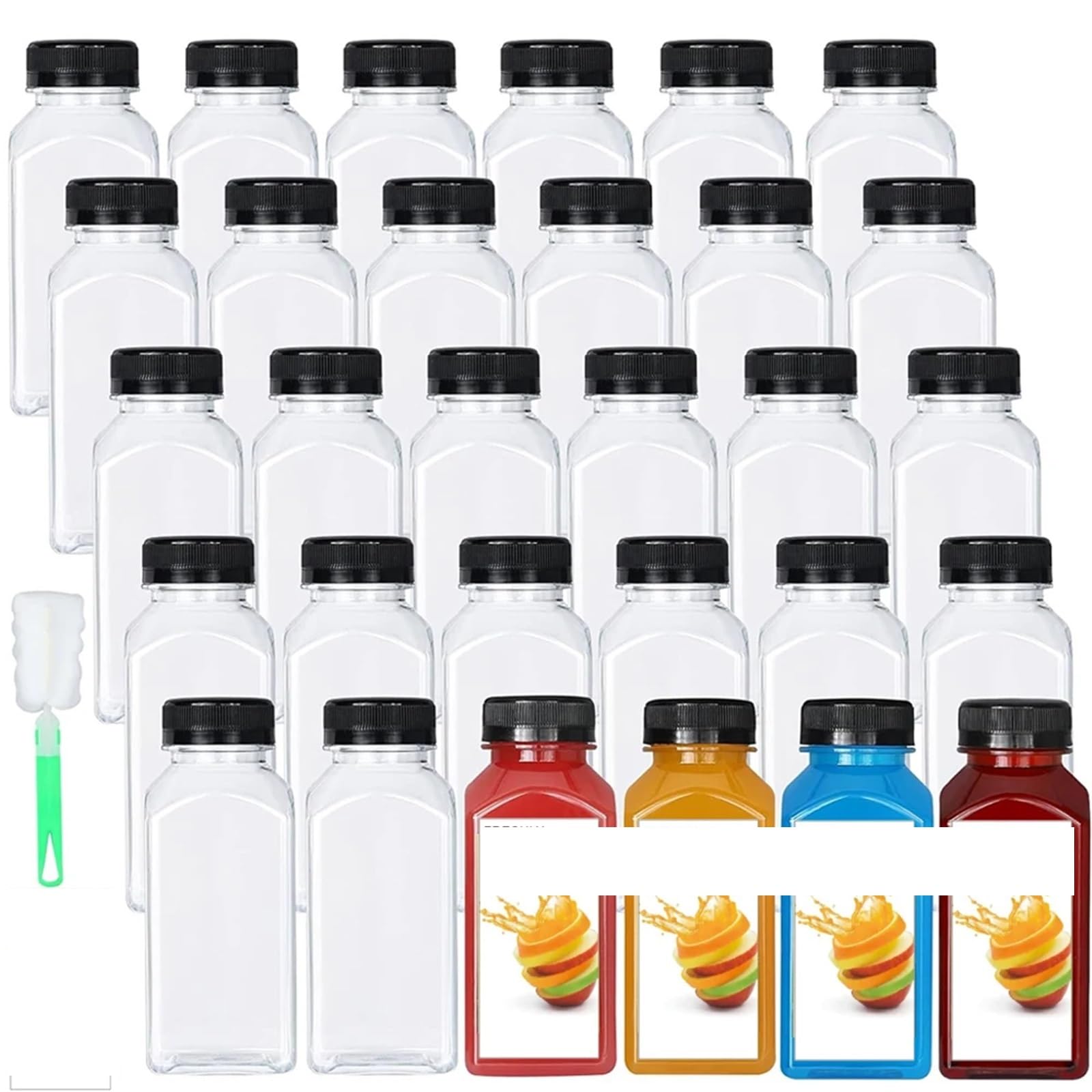 Bottiglie di Succo di Plastica 12/24 pezzi da 8 once di bottiglie plastica vuote con tappi a prova perdite, contenitori for bevande alla rinfusa, in PET trasparenti for uso domestico(12Pcs Set)