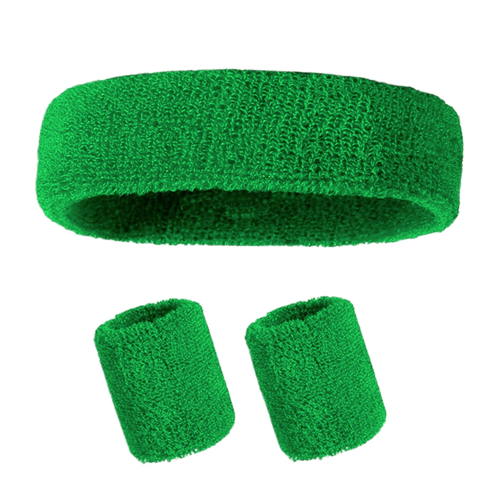 Worparsen Sweatband Set Wristbands Headbands 3 Pcs Wrist Men Women,Moisture Wicking,Sweat Bands for Gym Tennis Football Basketball Running Athletic Exercise Fitness Green