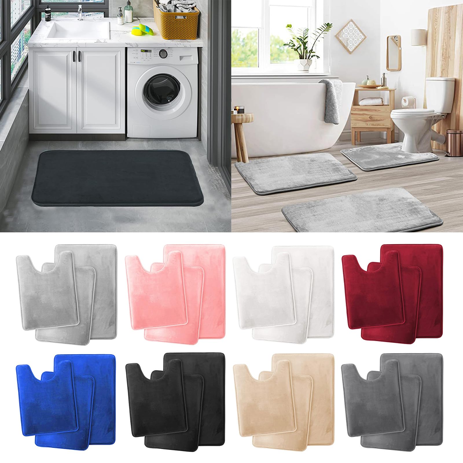 Set di 3 tappeti da bagno di lusso, in memory foam, antiscivolo, super assorbenti, a forma di U, lavabili in lavatrice, eleganti decorazioni per la casa