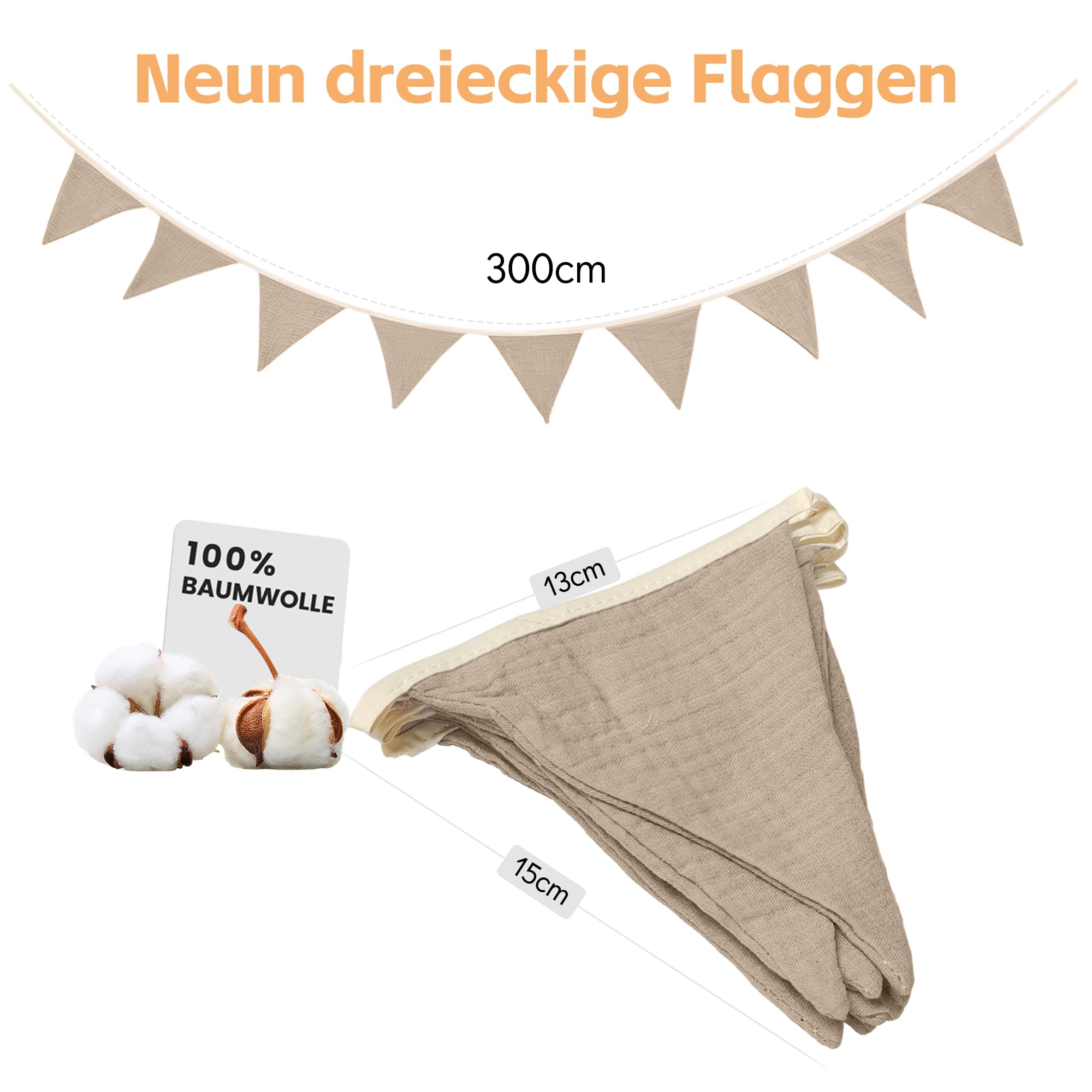 Hook Hausbett Himmel Deko Set, Betthimmel Hausbett aus Musselin - 1 Betthimmel & 1 Wimpelkette, für Jungen Mädchen Deko für Kinderzimmer, Baldachin Kinderzimmer Deko I 135 x 360cm Hellbeige