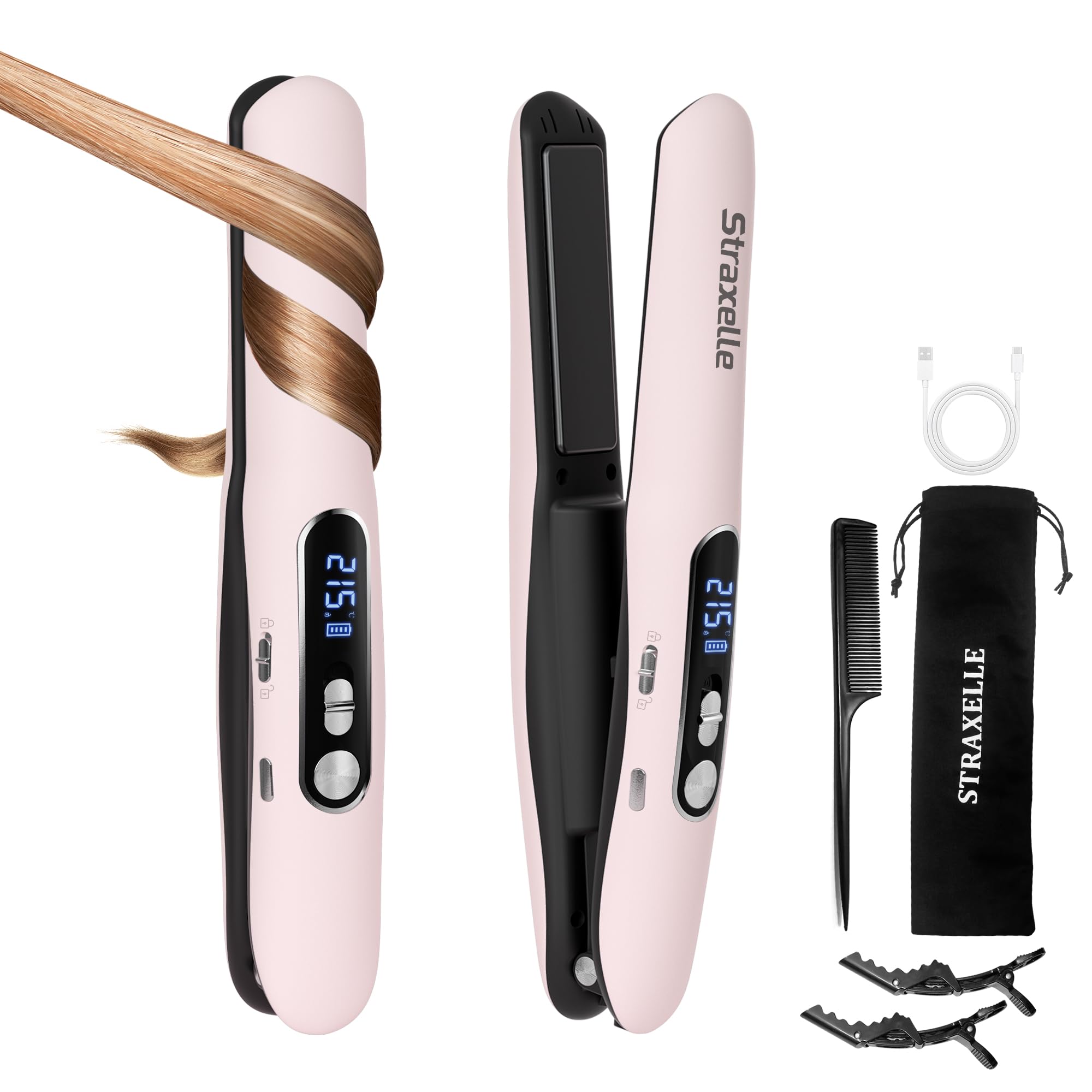 Mini Piastra da Viaggio per Capelli Senza Fili, 2 in 1 Piastra Capelli Senza Fili e Arricciacapelli, 175℃-215℃ Piastre per Capelli Corti per Donne/Uomini, 5000mAh Cordless Hair Straightener
