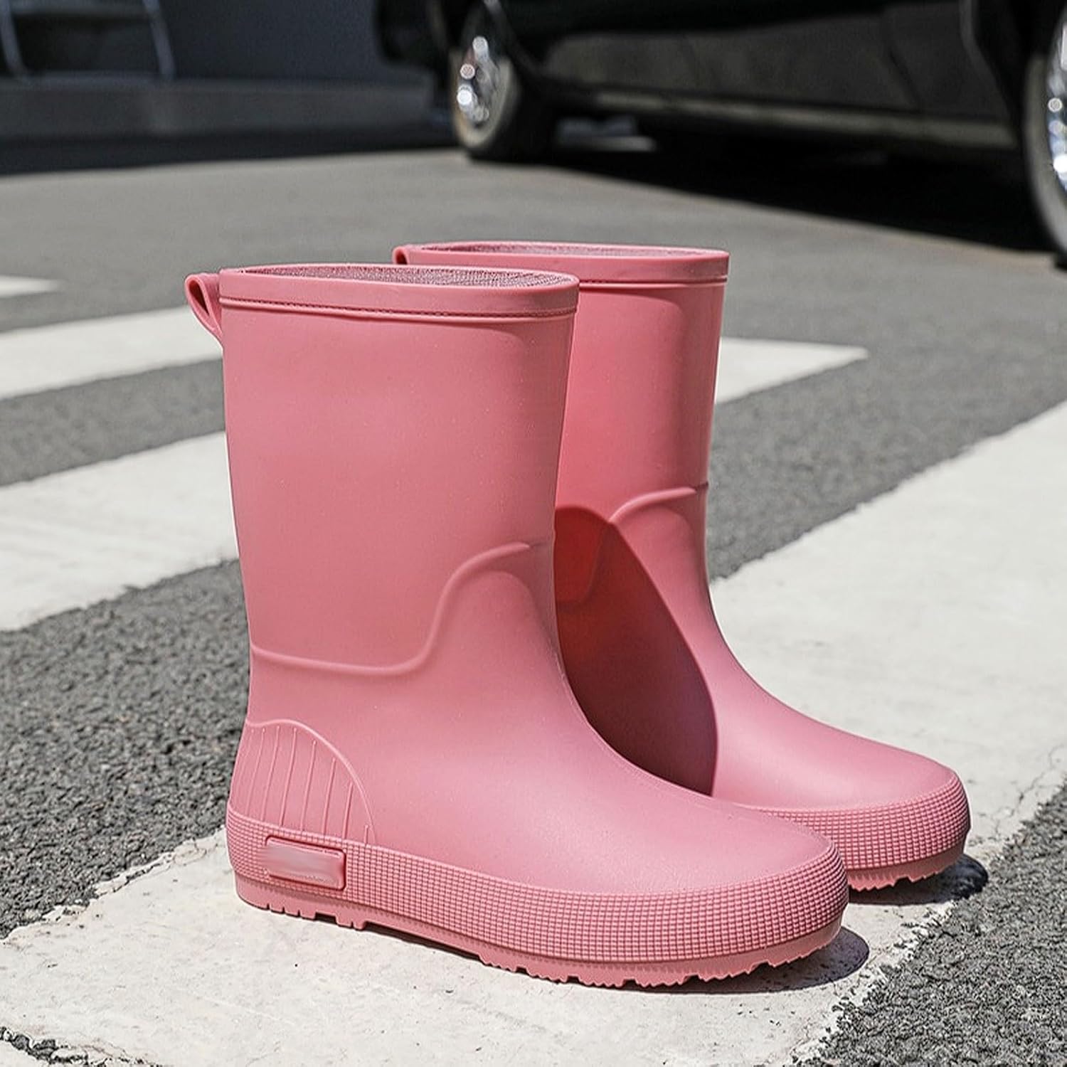 Women's Mid-Calf Rain Boots Waterproof Anti-Slip Wading Boots, Thickened Sole PVC Garden Boots Four-Season Fleece-Lined Water shoes