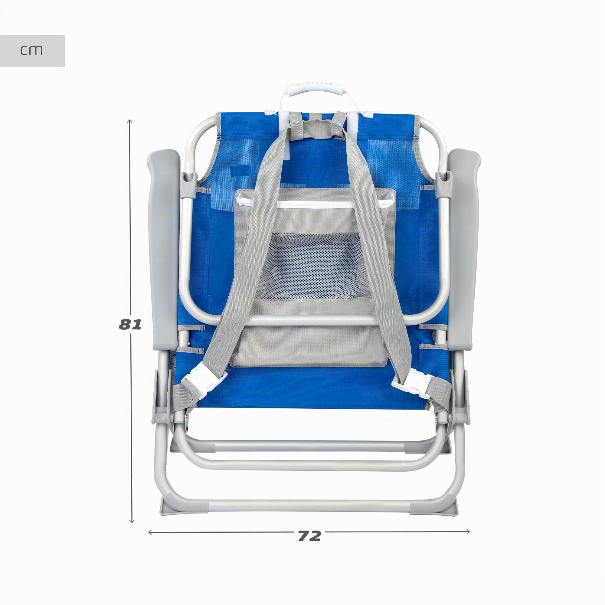 AKTIVE Sedia da spiaggia pieghevole e reclinabile con 5 posizioni, seduta e altezza XXL, portatile e pieghevole 55x66x86 cm, include cuscino, 1 tasca