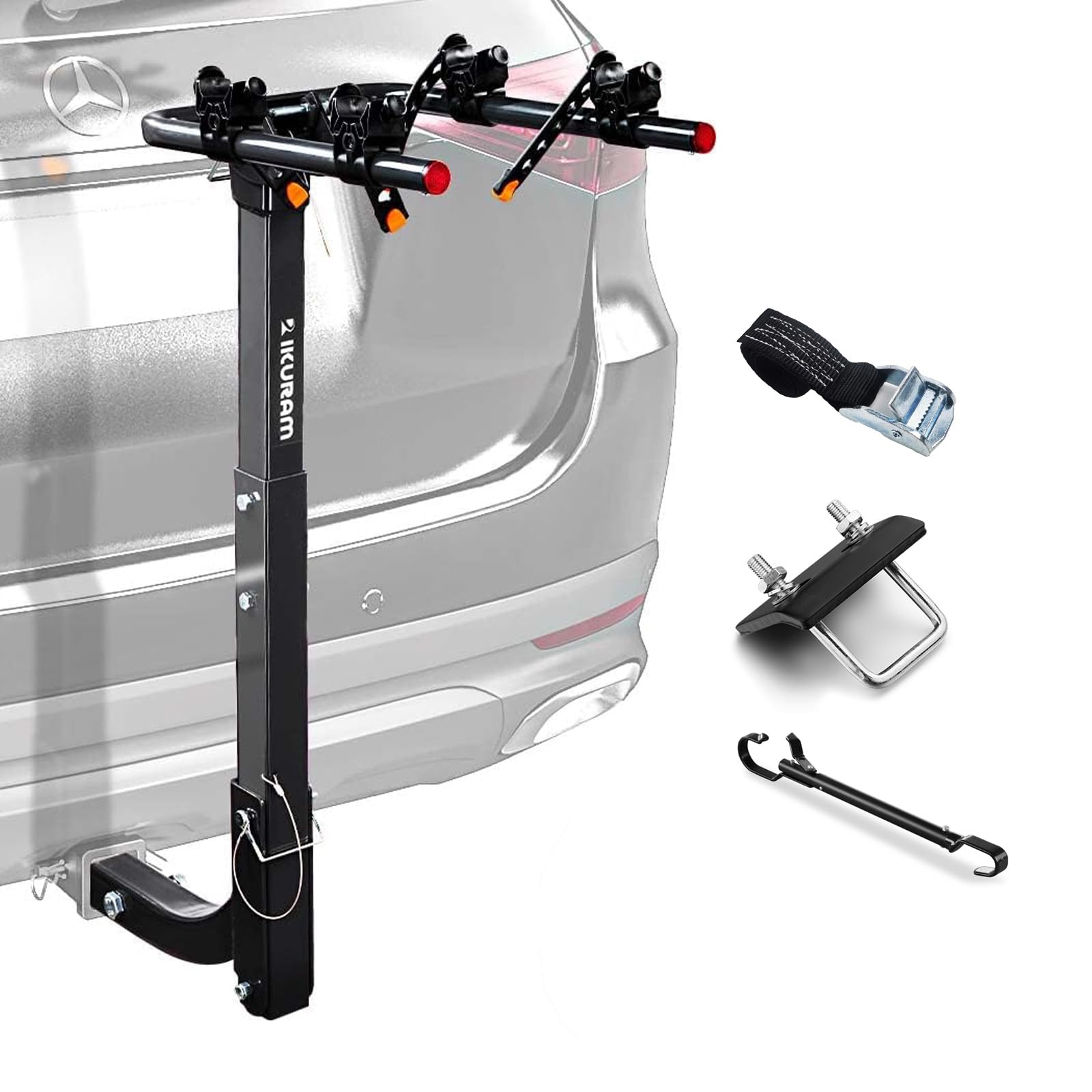 IKURAM R 2 Bike Rack Bicycle Carrier Racks Hitch Mount Double Foldable Rack for Cars, Trucks, SUV's and minivans with a 2" Hitch Receiver Including Top Tube Tension Bicycle Cross-bar Adapter