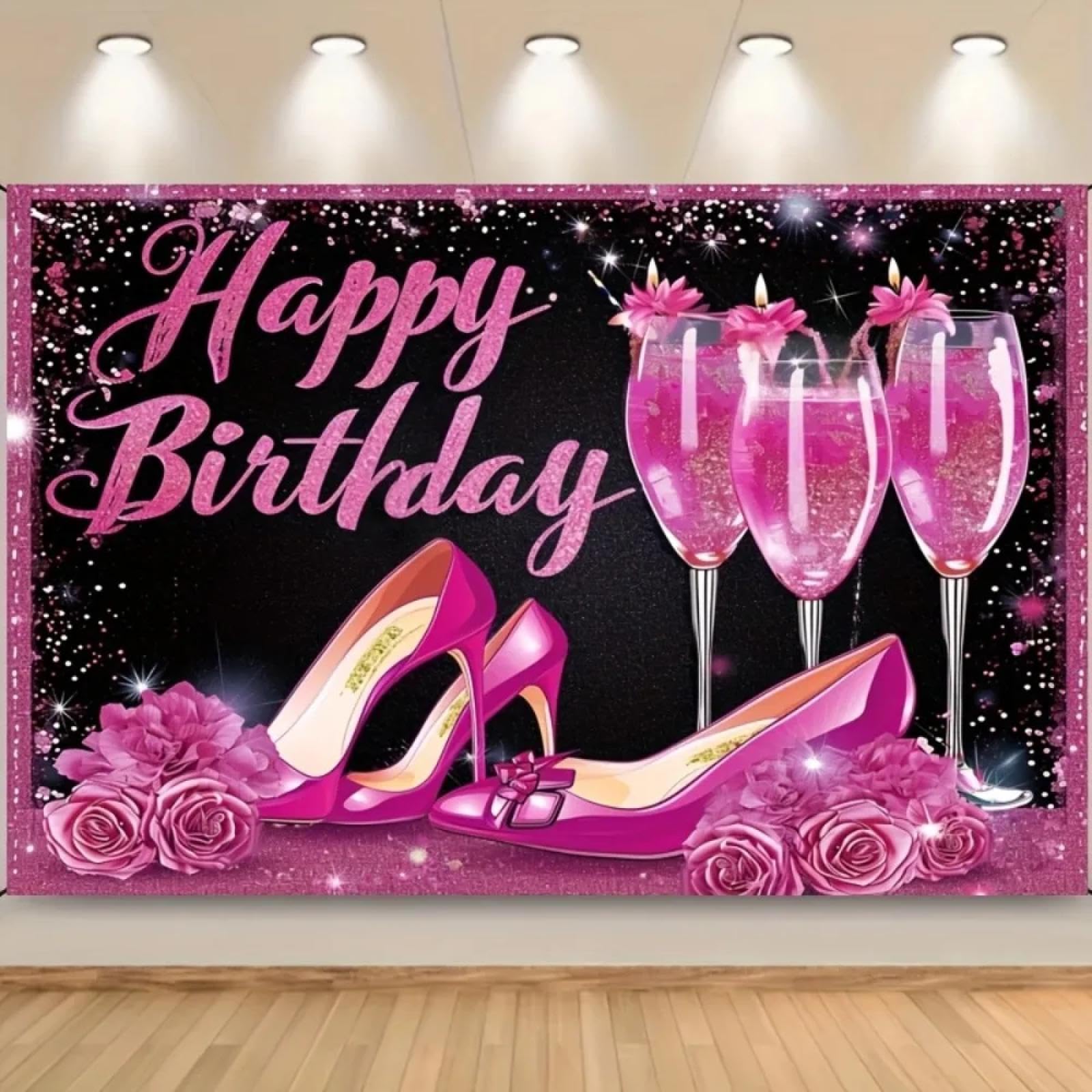 Hot Pink Geburtstagshintergrund Pink Heels Champagner Luftballons Rose Geburtstagsparty Dekorationen Sweet 16th Birthday Fotohintergrund350x230cm