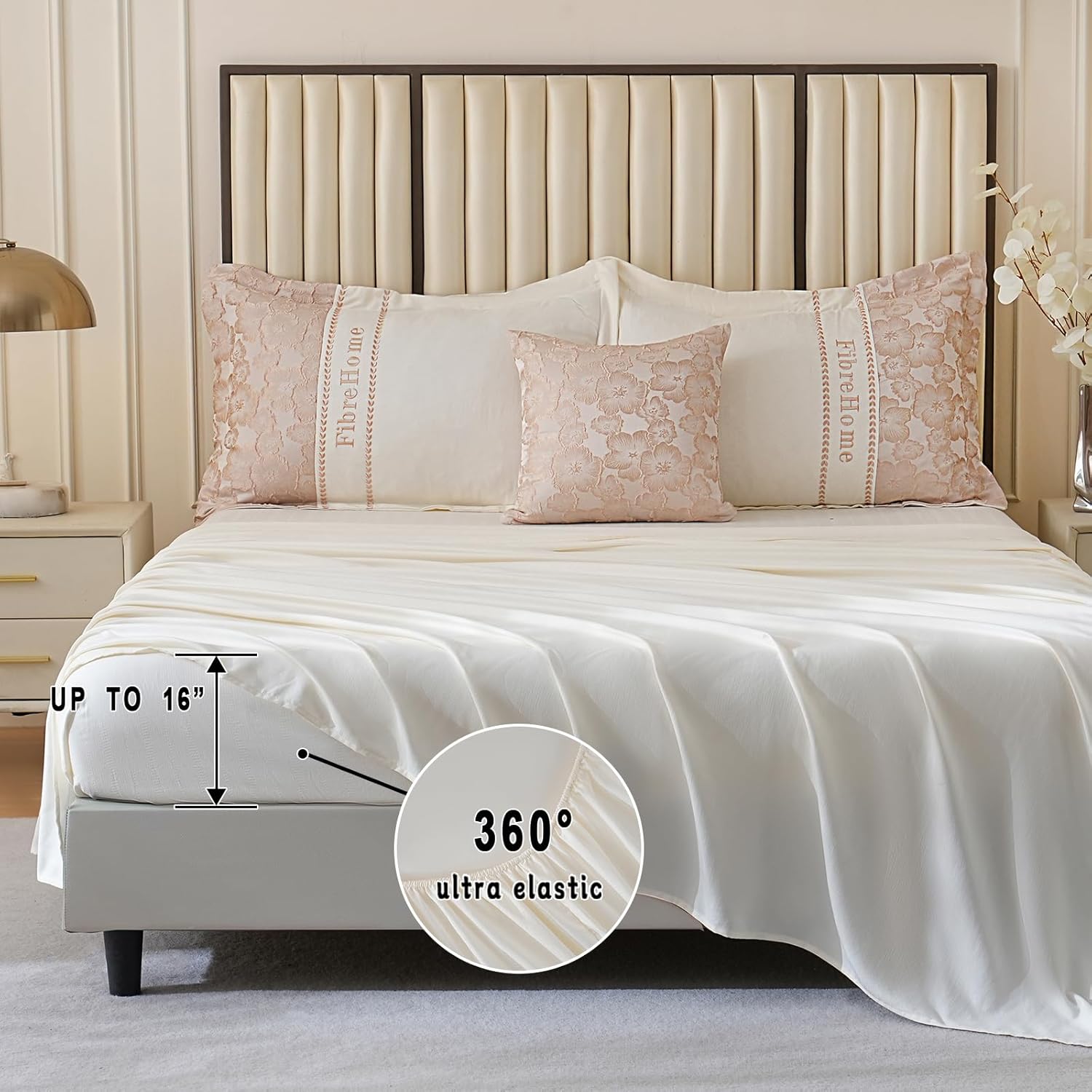 6 Piece Queen Bed-in-a-Bag Jacquard Champagne Beige Splicing Design Floral bedding sets for Girls All Season Luxury Soft Warm Microfiber Bed Comforter with Sheets Pillowcases(fd05-Queen-Beige)
