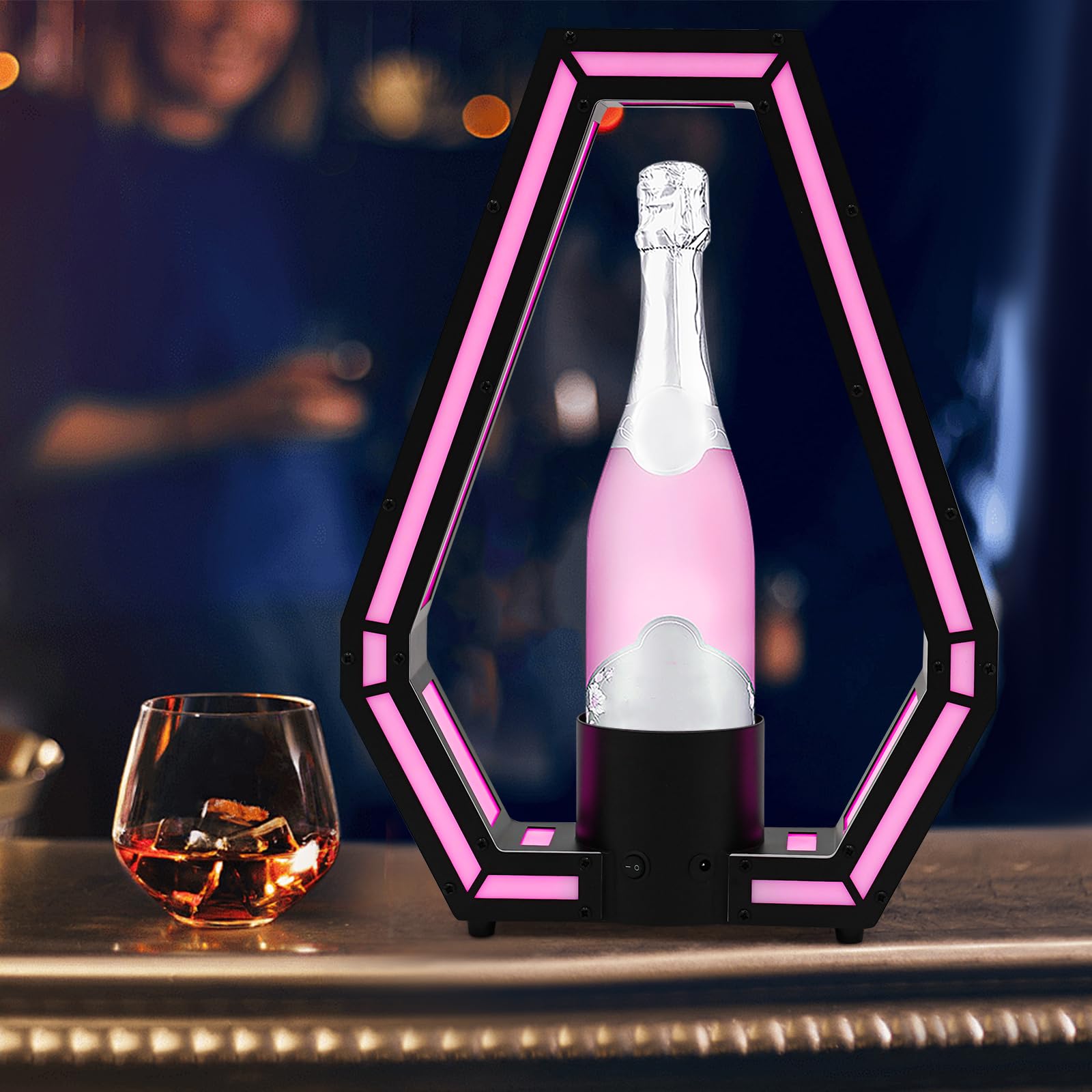 banborba LED Lighted Liquor Bottle Display Shelf, 7 Colors Glowing Wine Bottle Display Stand with Remote Control, Champagne Bottle Wine Rack for Bar Nightclub Party